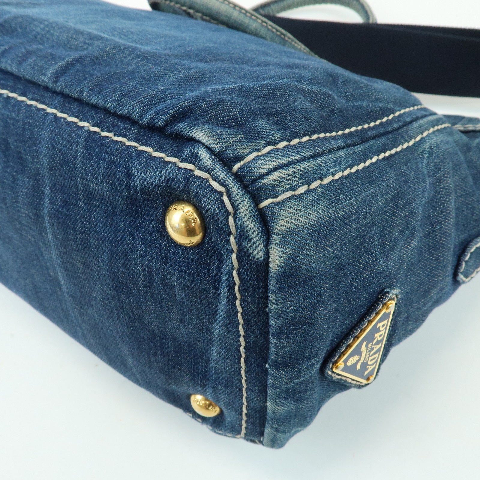 PRADA Triangle Logo Denim 2Way Bag Hand Shoulder Bag Blue BN2069