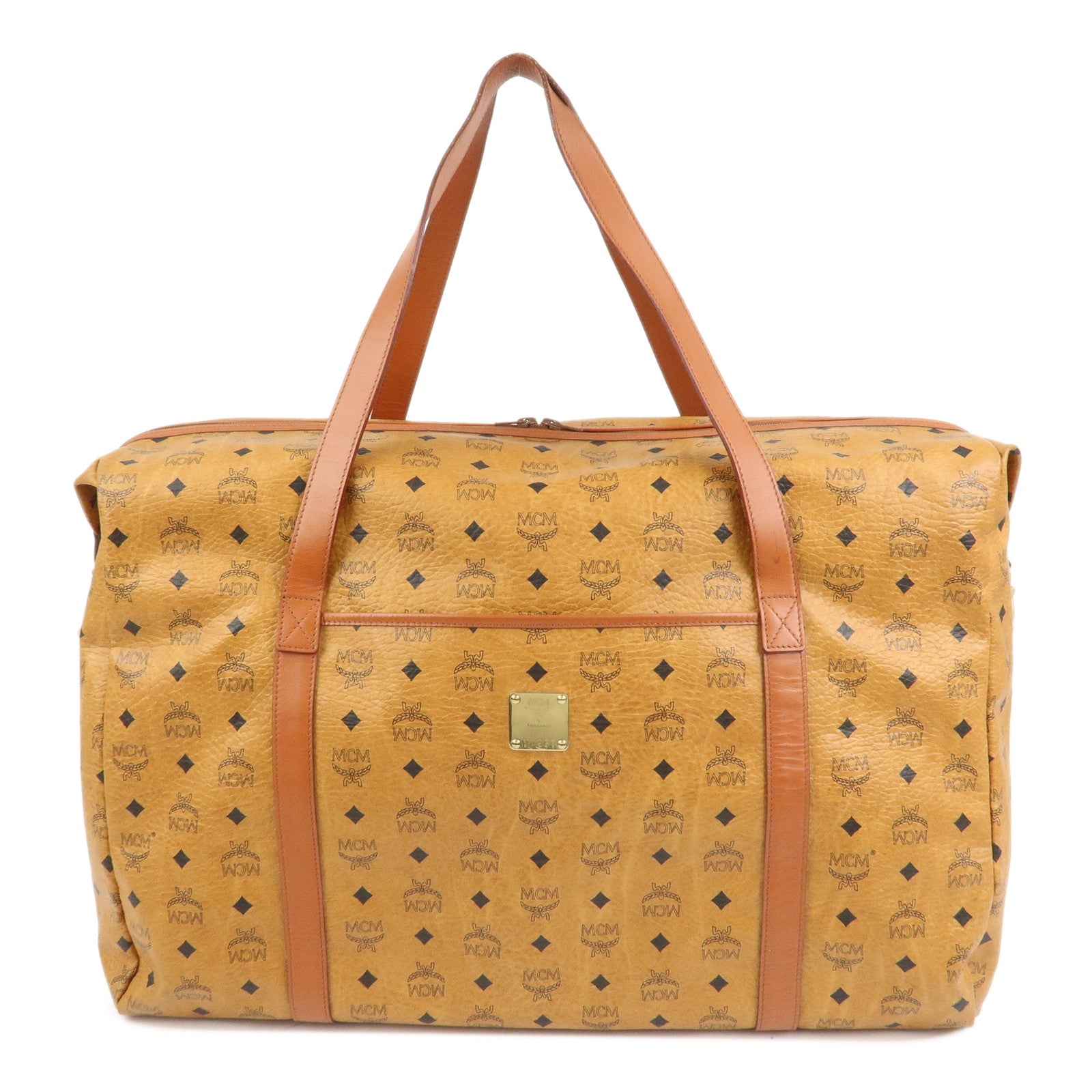 MCM Visetos Leather Boston Bag Shoulder Bag Brown