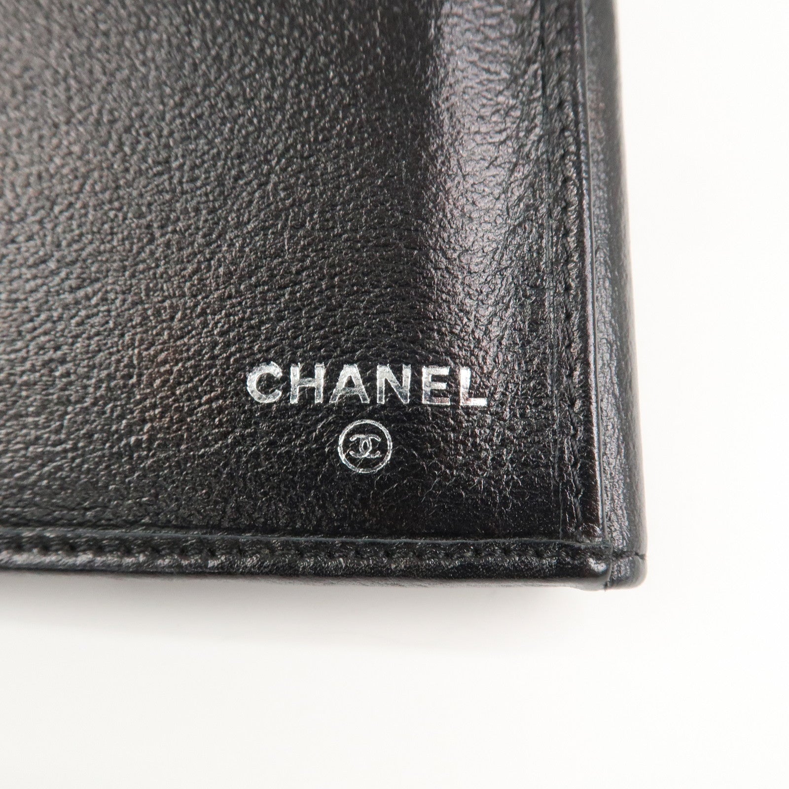 CHANEL Camellia COCO Mark Leather Bi-fold Long Wallet Black