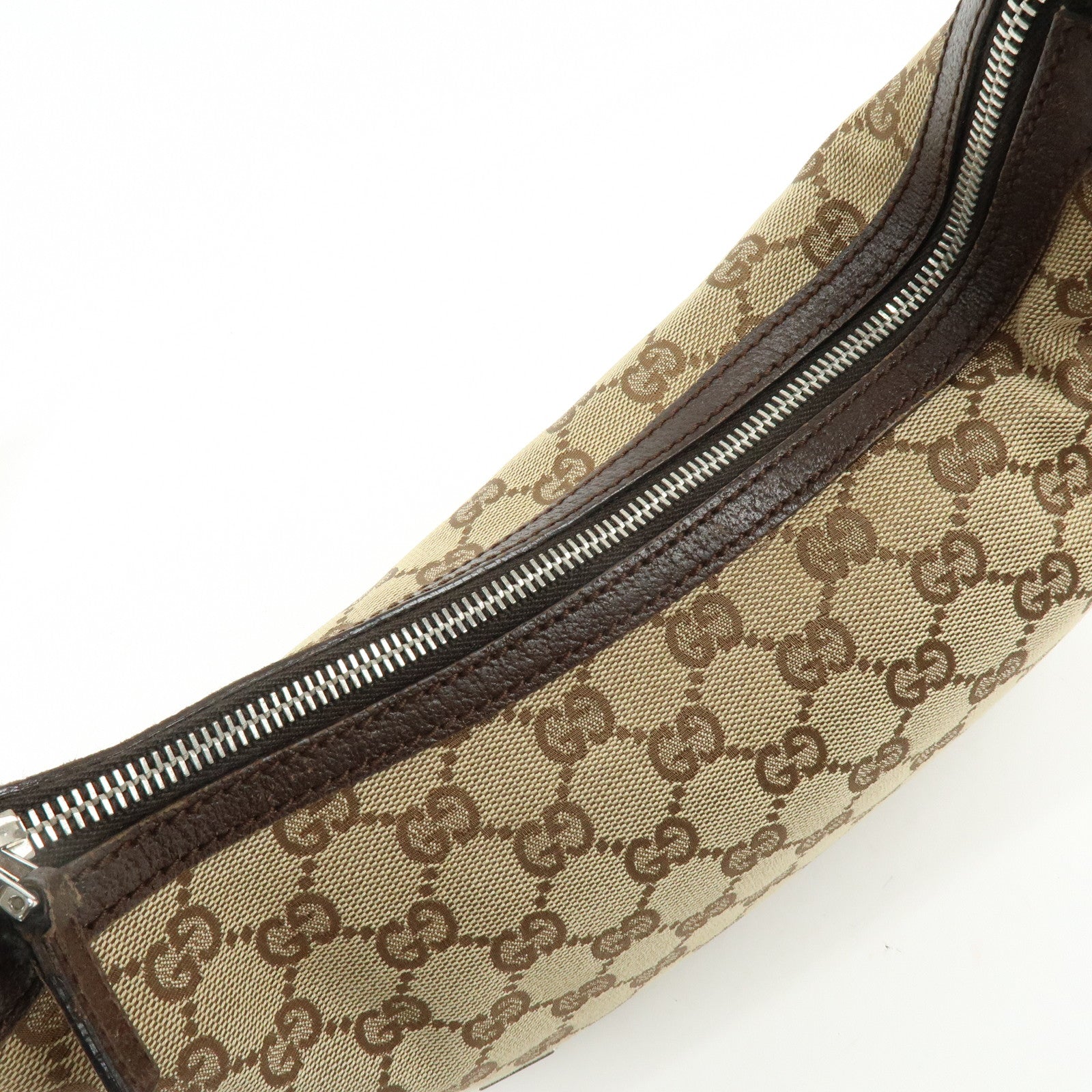 GUCCI Sherry Line GG Canvas Leather Hand Bag Beige Brown 145812