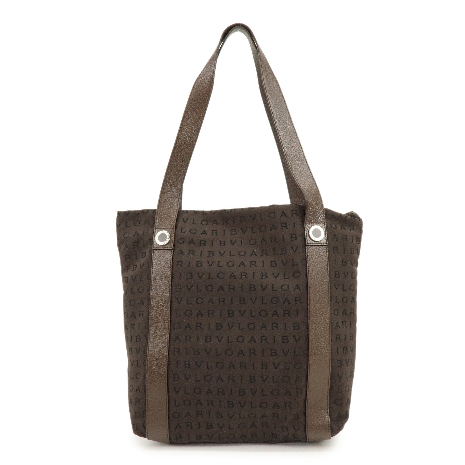 BVLGARI Logomania Canvas Leather Shoulder Bag Tote Bag Brown