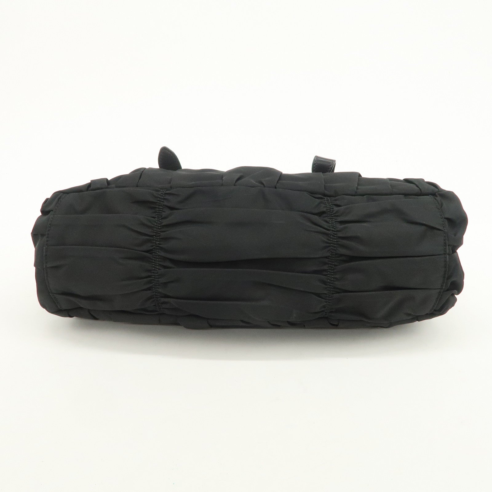 PRADA Nylon Leather Gathered 2Way Hand Shoulder Bag Black BN1407