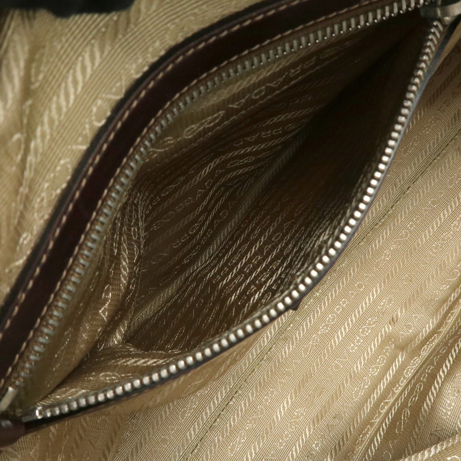 PRADA Logo Jacquard Leather Boston Bag Shoulder Bag Beige BL0260 Used