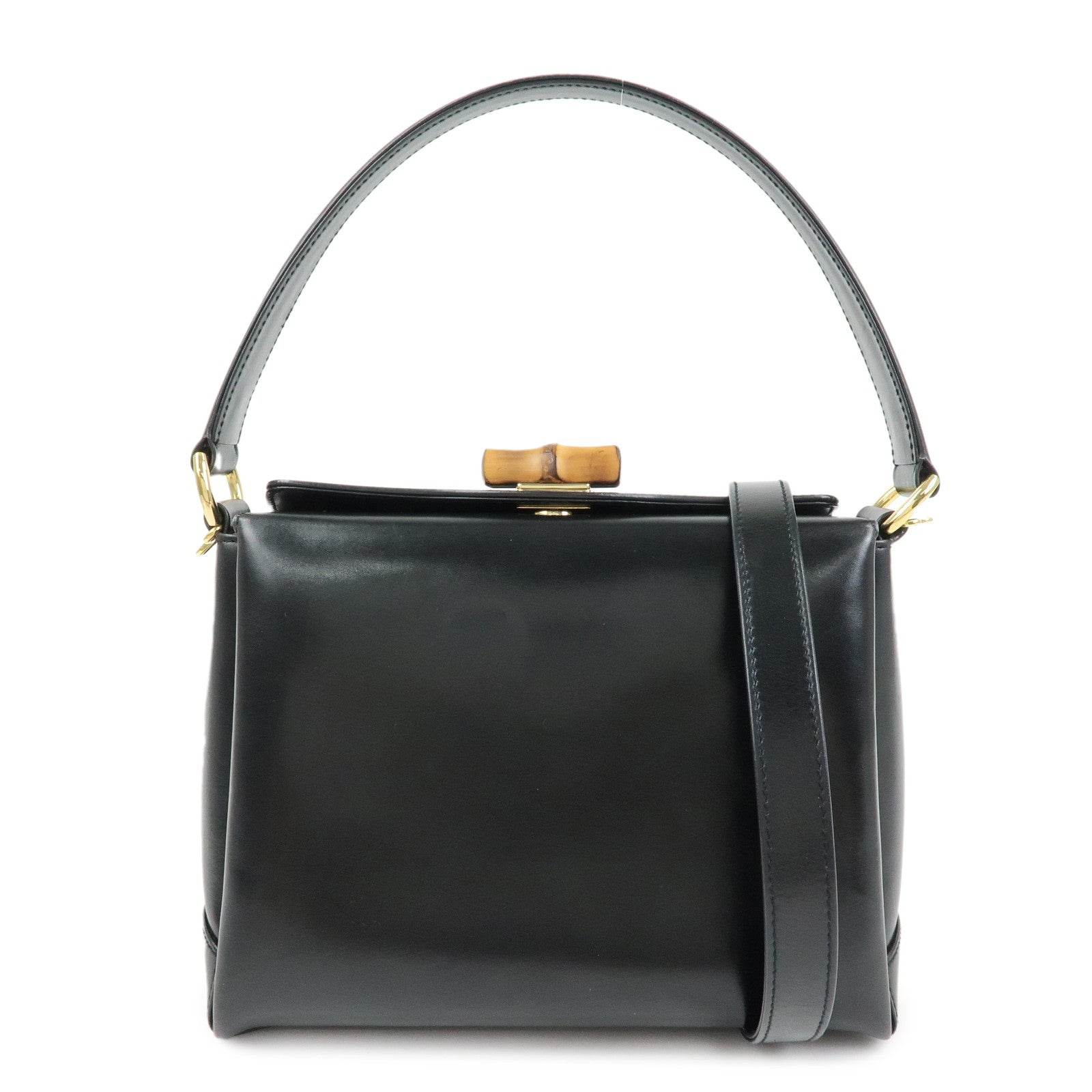 GUCCI Bamboo Leather Hand Bag Shoulder Bag Black 000・33・0175