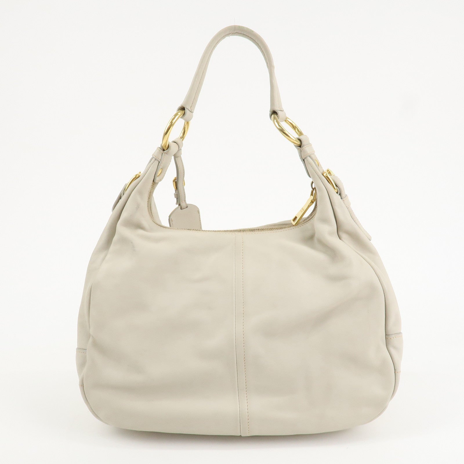 PRADA Logo Leather Shoulder Bag Hand Bag Ivory Gold Hardware