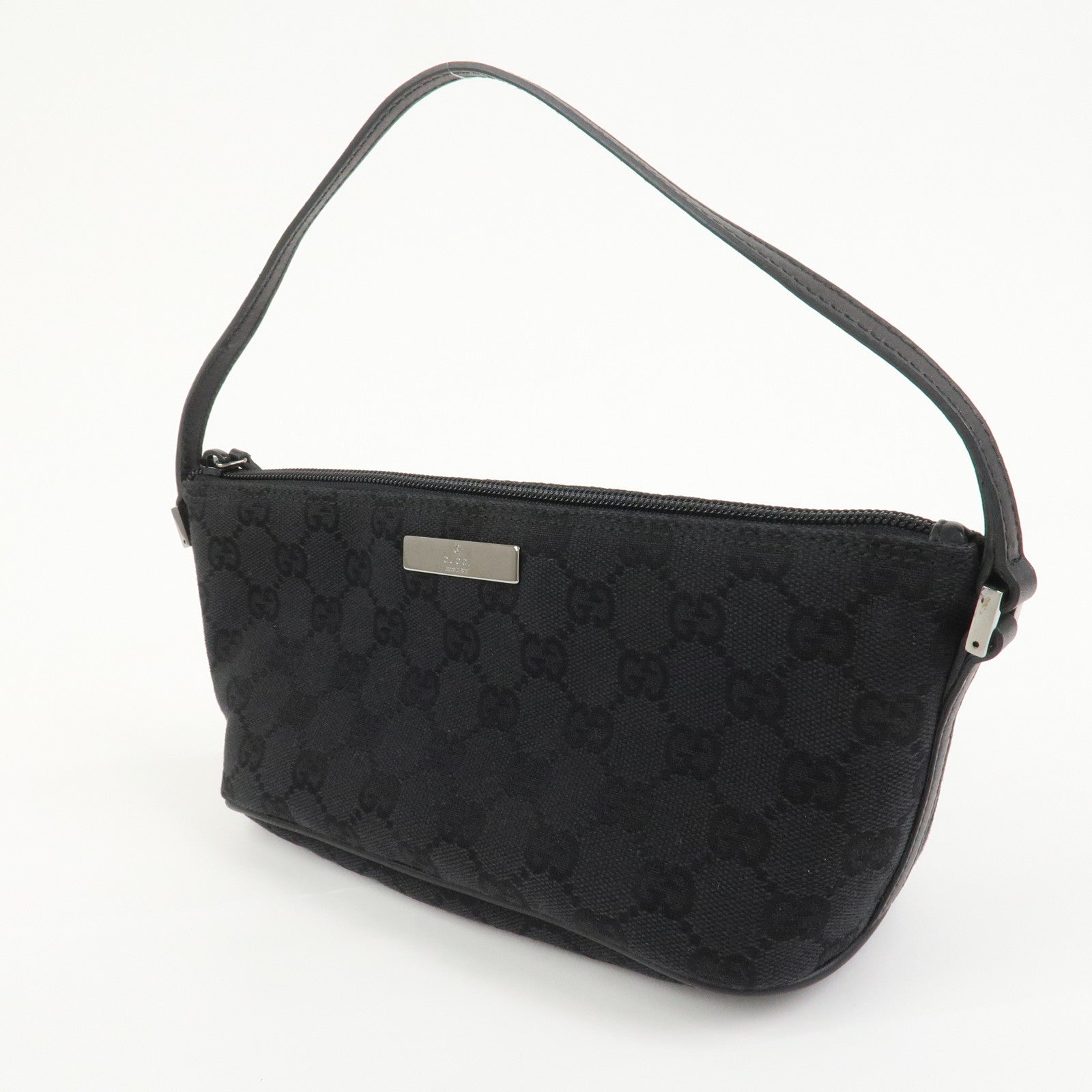 GUCCI Boat Bag GG Canvas Leather Hand Bag Black 07198