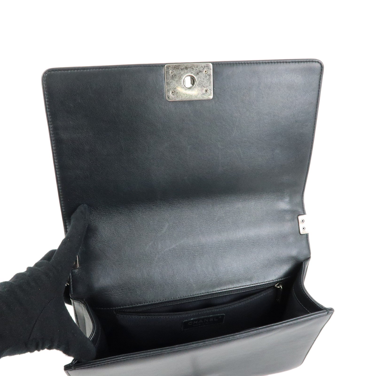 CHANEL Boy CHANEL Lamb Skin Chain Shoulder Bag Crossbody Bag Black
