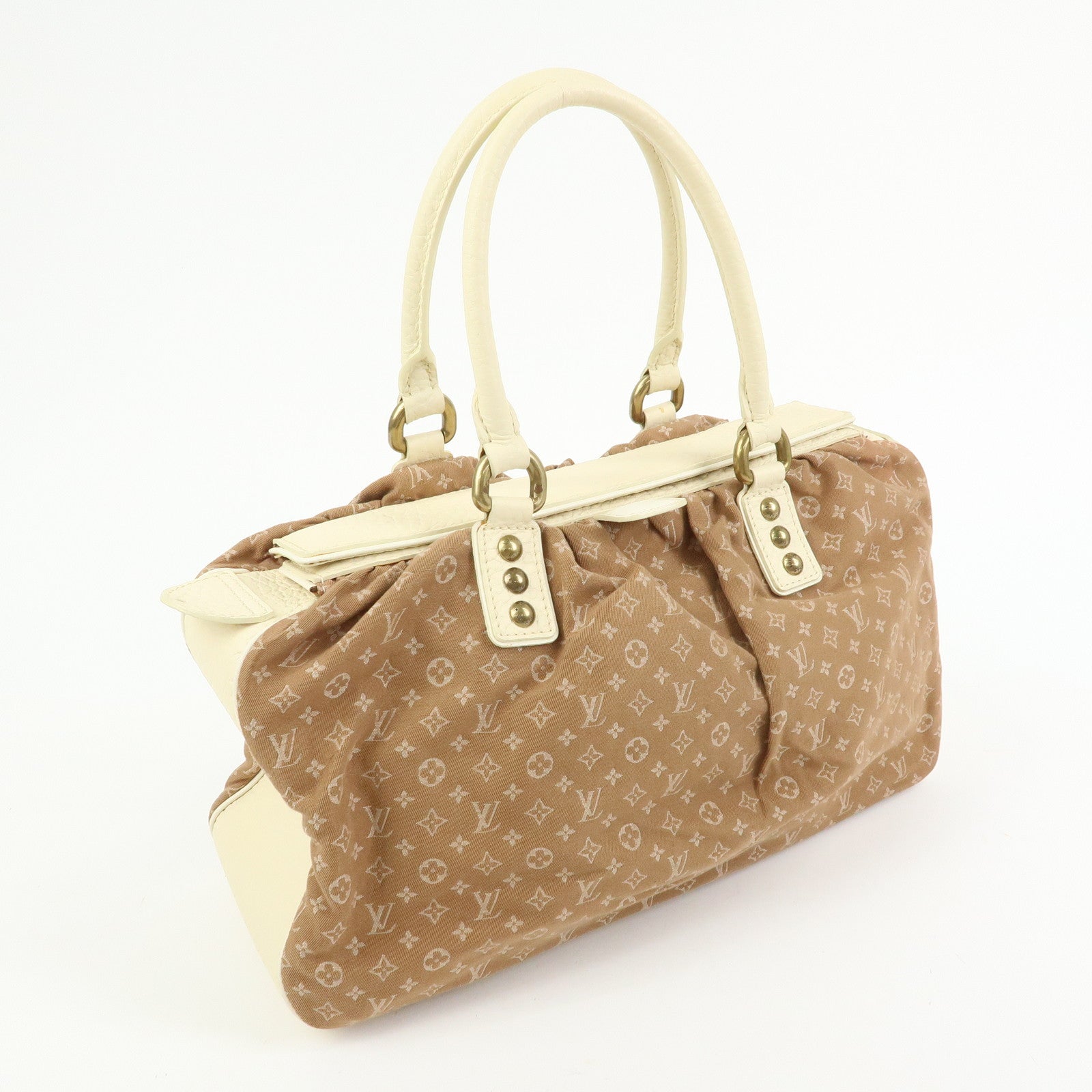 Louis Vuitton Monogram Mini Lin Trapes GM Hand Bag Camel M40060