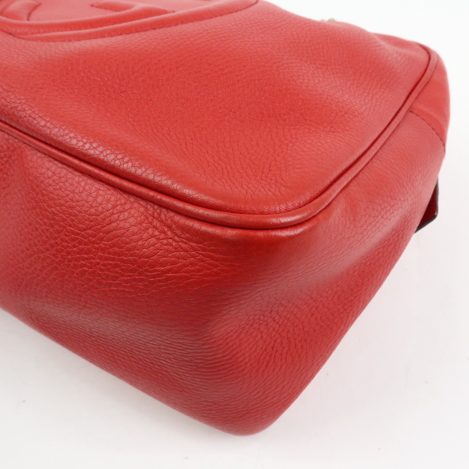 GUCCI SOHO Interlocking G Leather Chain Shoulder Bag Red 353126