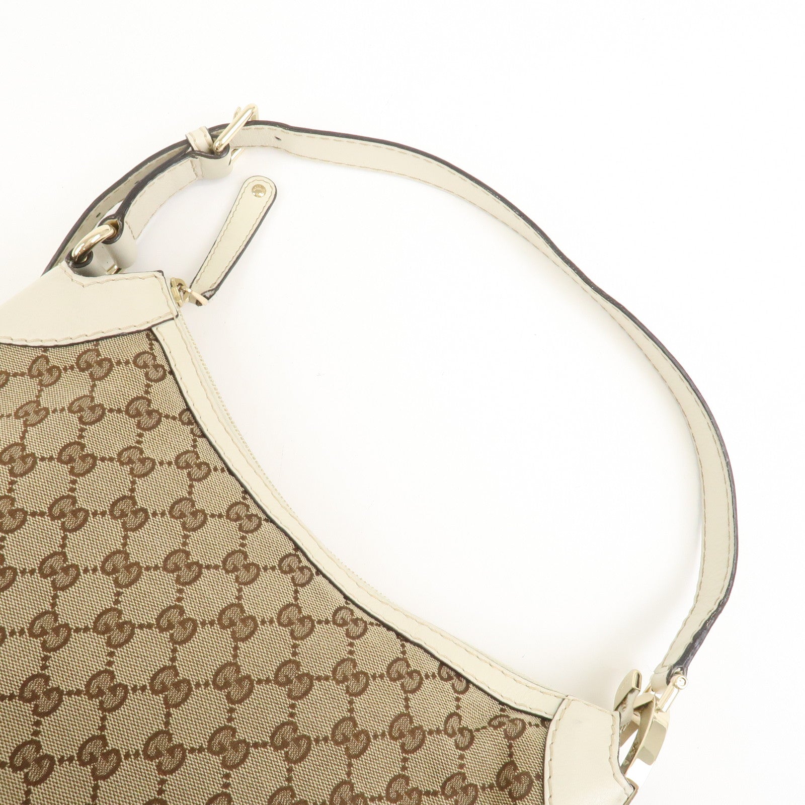 GUCCI GG Canvas Leather Shoulder Bag Brown Ivory 211810