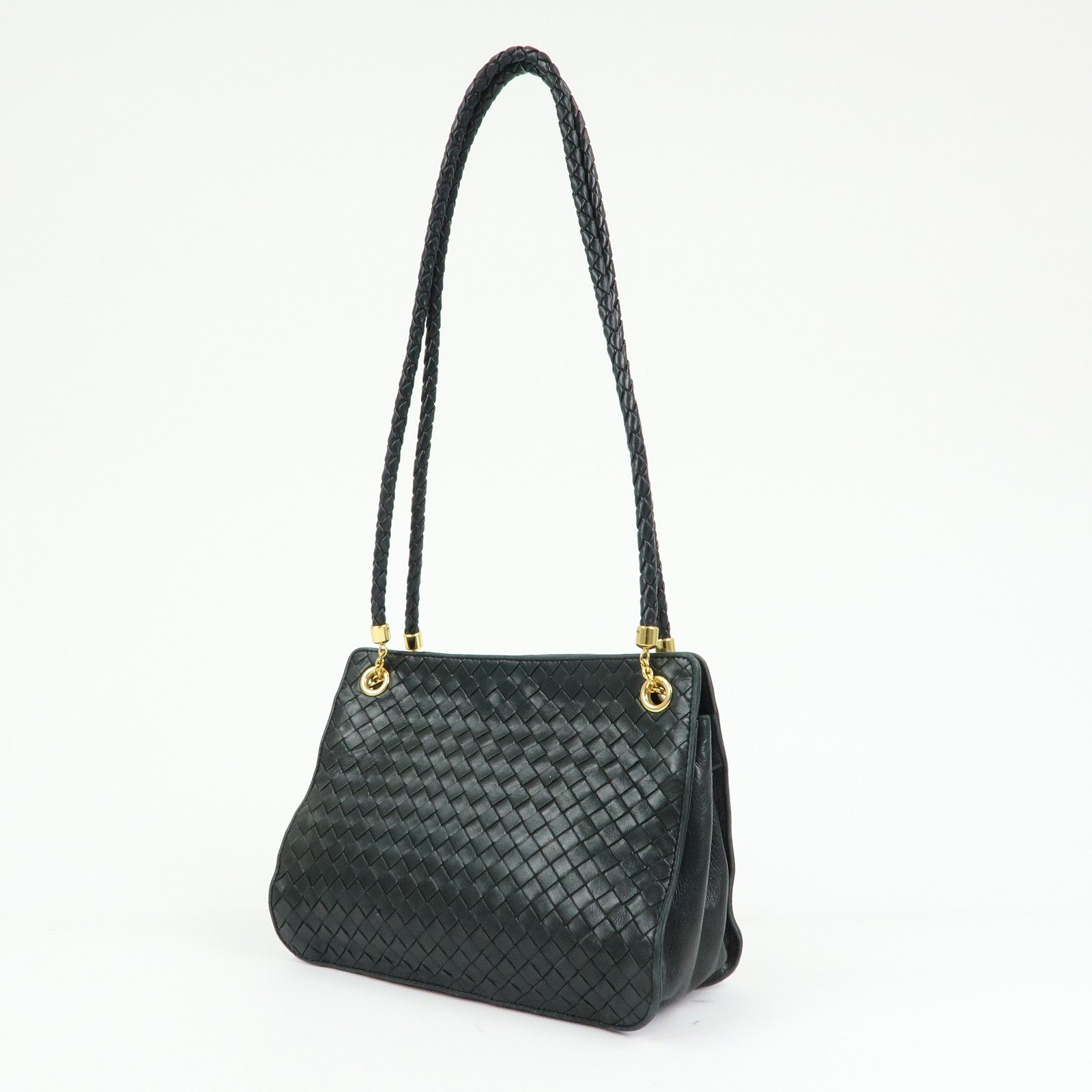 BOTTEGA VENETA Intrecciato Leather Shoulder Bag Hand Bag Black