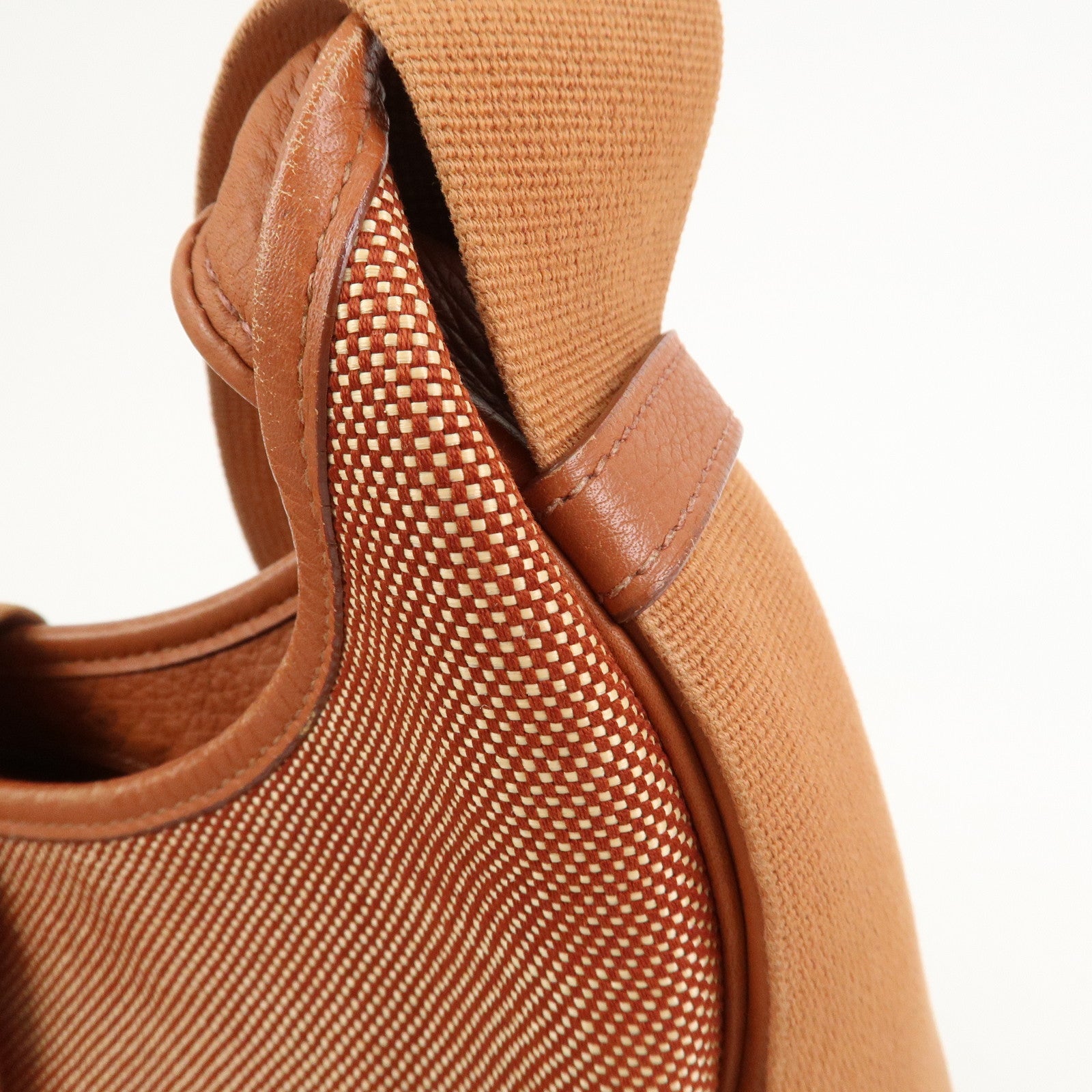HERMES Toile Ash Leather □B Stamped Sac Shoulder Bag Brown