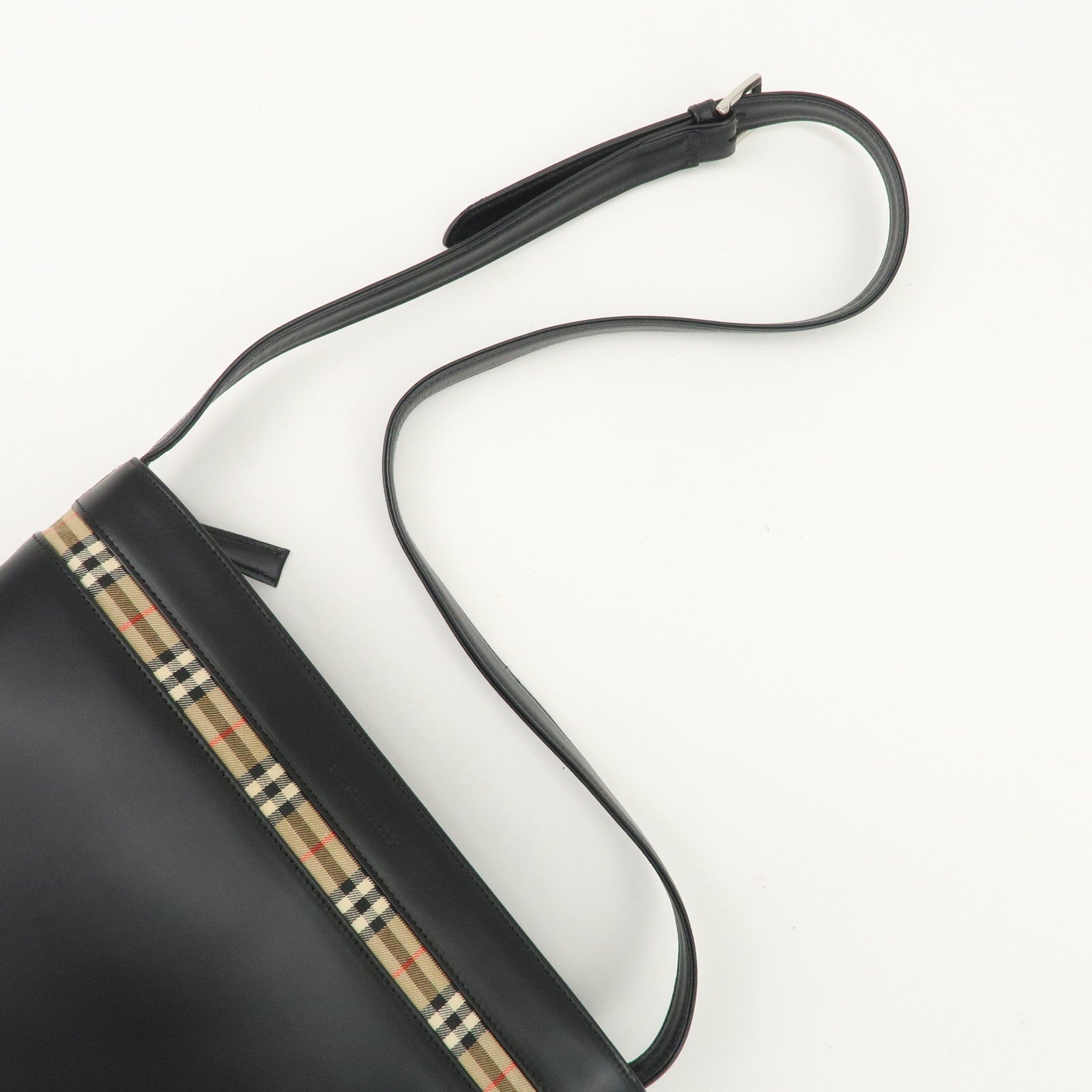 BURBERRY Burberrys Leather Shoulder Bag Black Silver Hardware Used