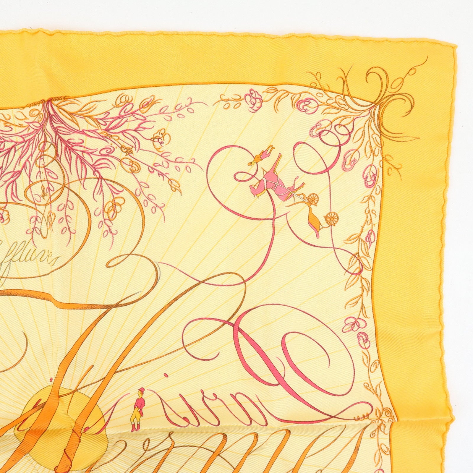 HERMES Carre 42 Silk 100% Scarf EFFLUVES Ivy Print Orange