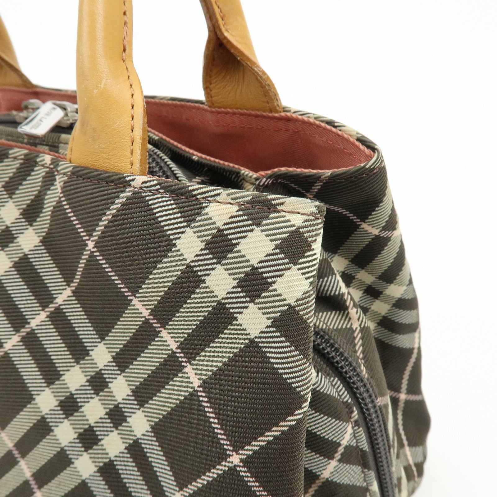 BURBERRY Blue Label Nylon Leather Tote Bag Hand Bag Brown
