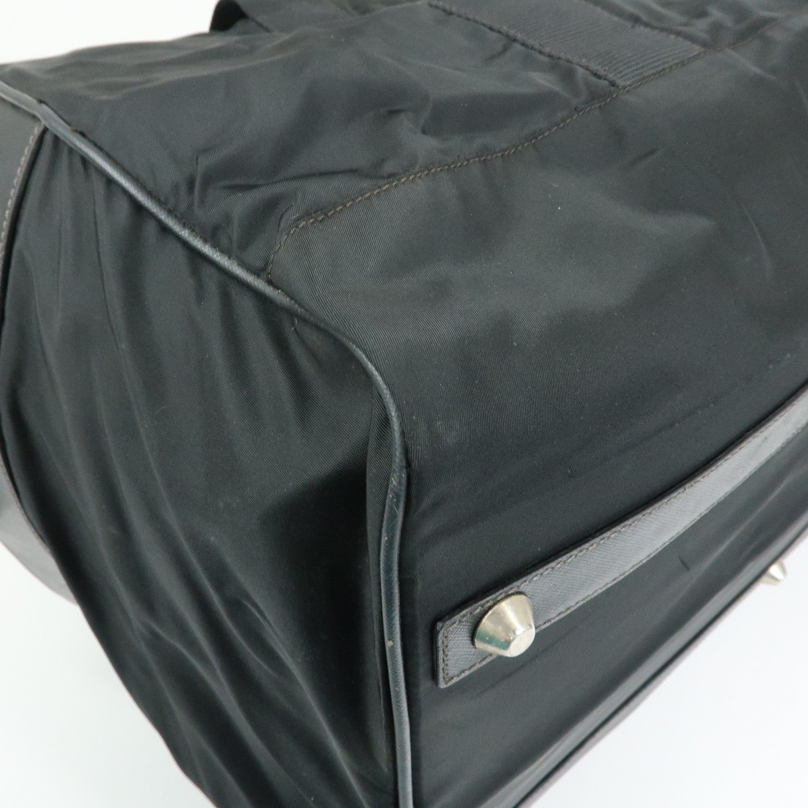 PRADA Triangle Logo Nylon Leather Boston Bag Travel Bag Black