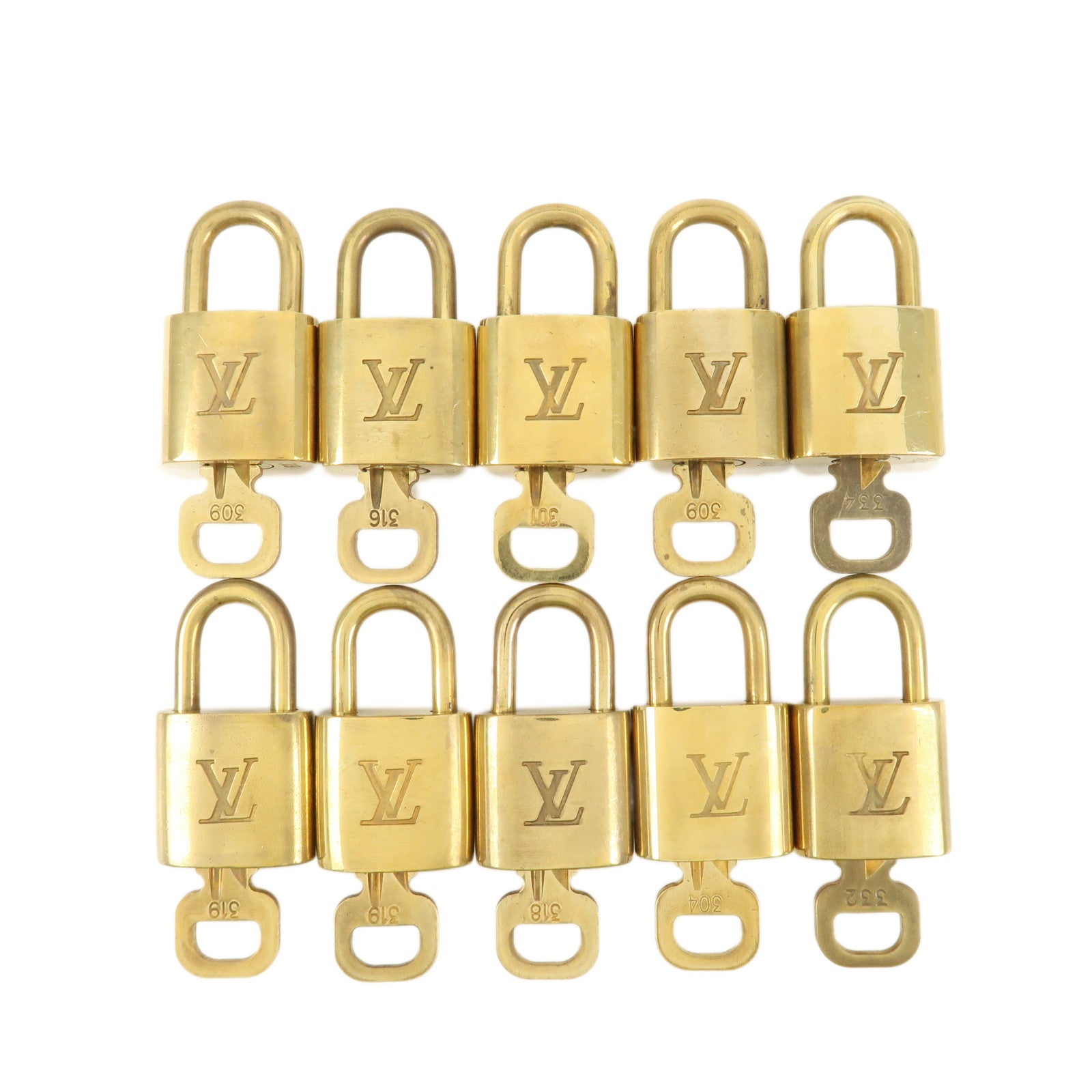Louis Vuitton Set of 10 Lock & Key Cadena Key Lock Metal Gold Used