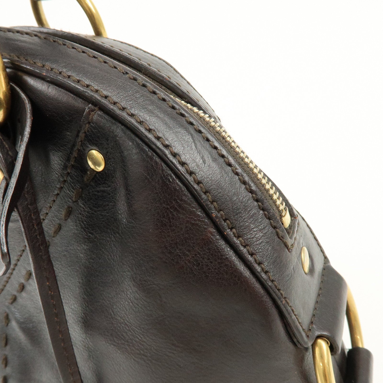 SAINT LAURENT PARIS Muse Leather Hand Bag Dark Brown 156465