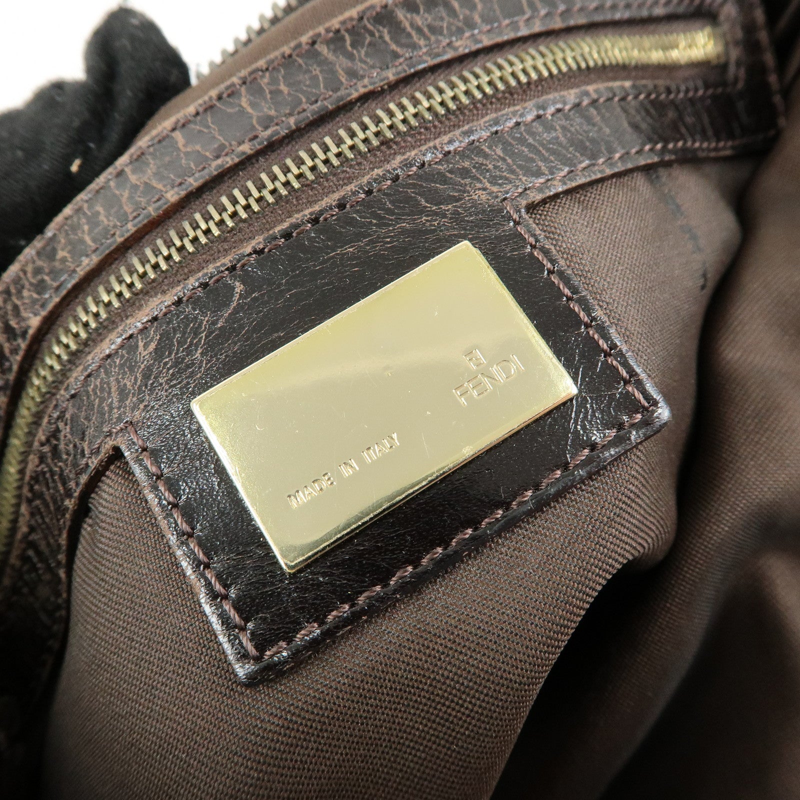 FENDI Suede Leather Shoulder Bag Hand Bag Brown 8BR343