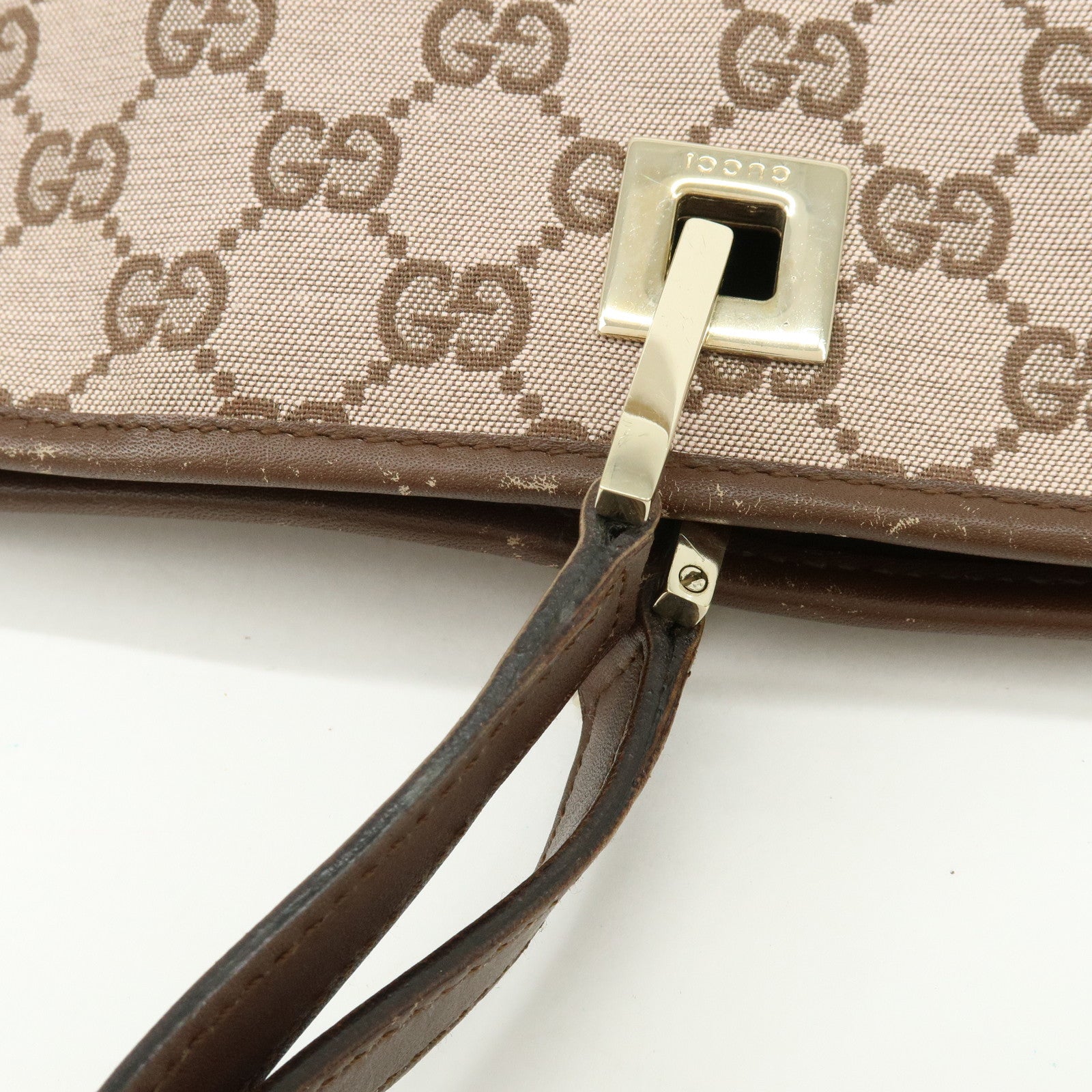 GUCCI GG Monogram Canvas Leather Tote Bag Hand Bag Brown 002.1098