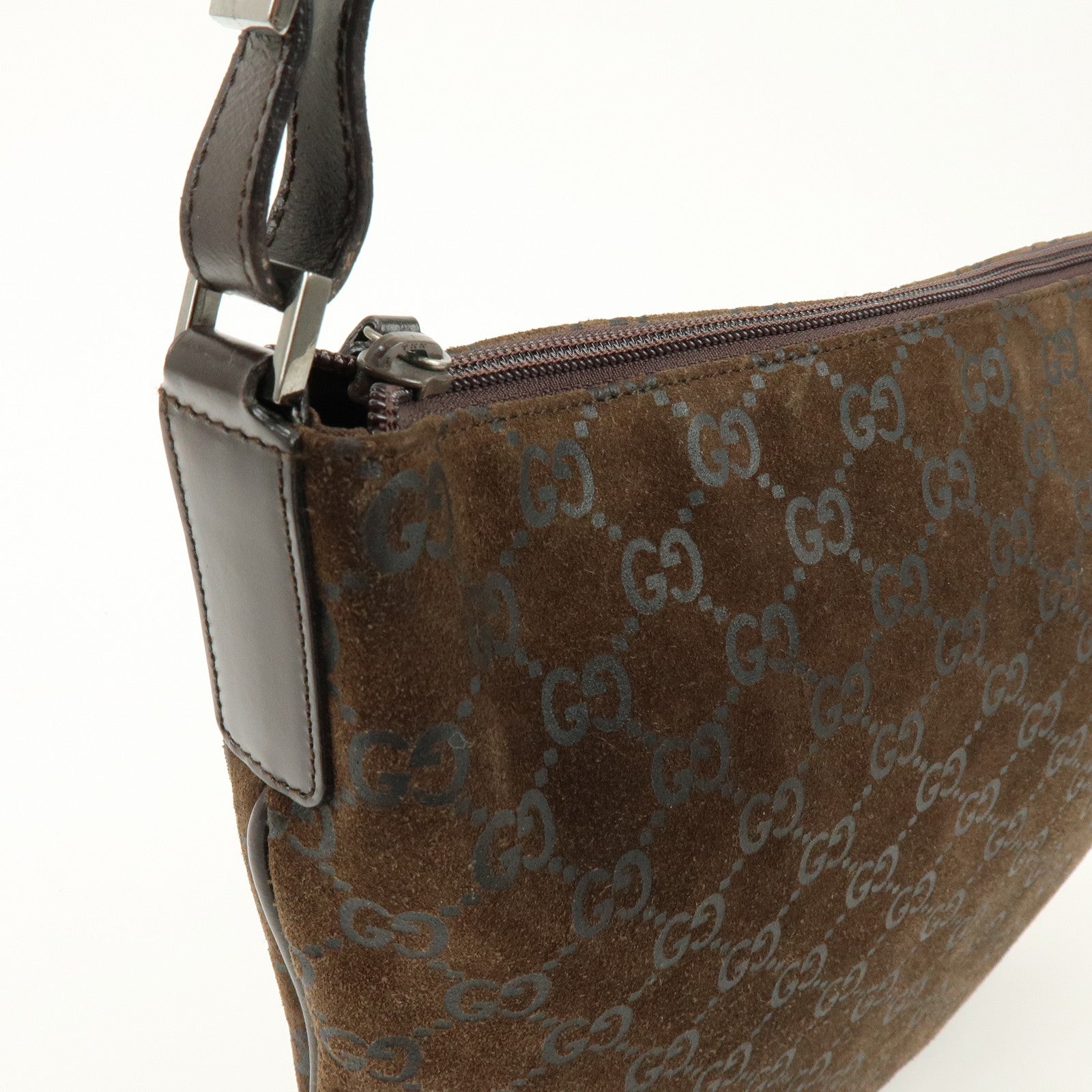 GUCCI GG Suede Leather Shoulder Bag Brown Green 001・1206・3444