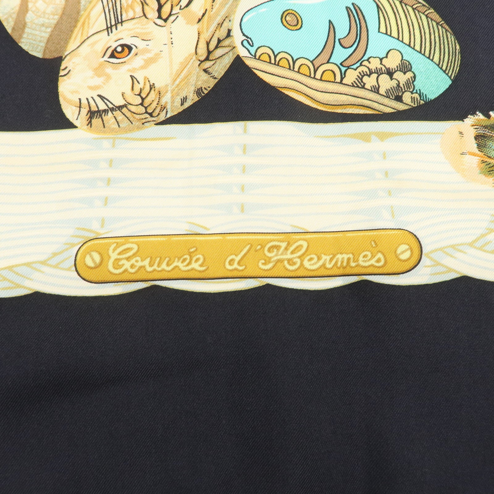 HERMES Carre 90 Silk 100% COUVEE D'HERMES Scarf Black Brown