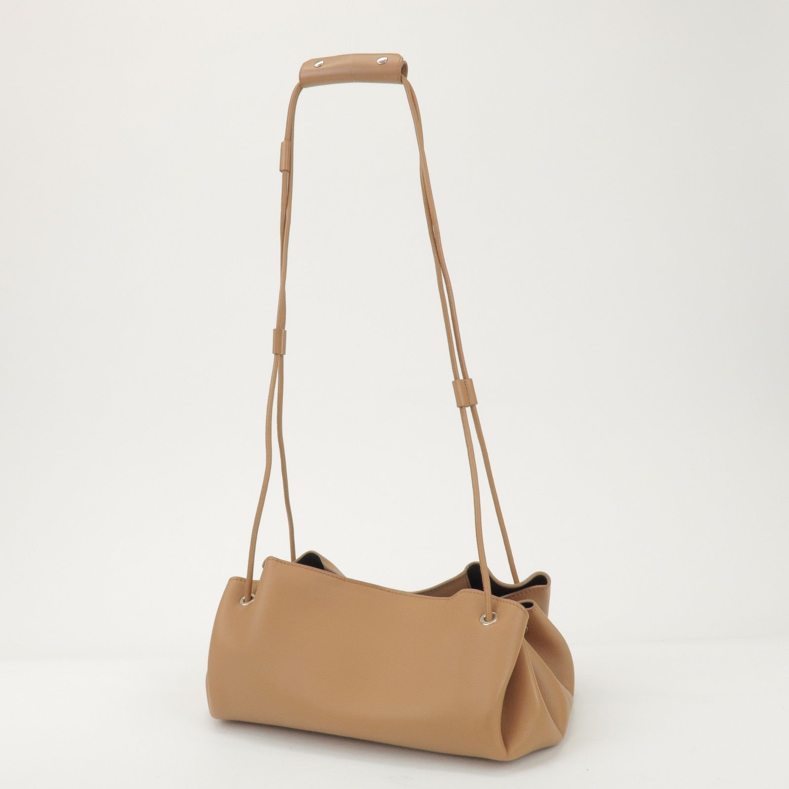 JIL SANDER Drawstring Leather Shoulder Crossbody Bag Light Brown