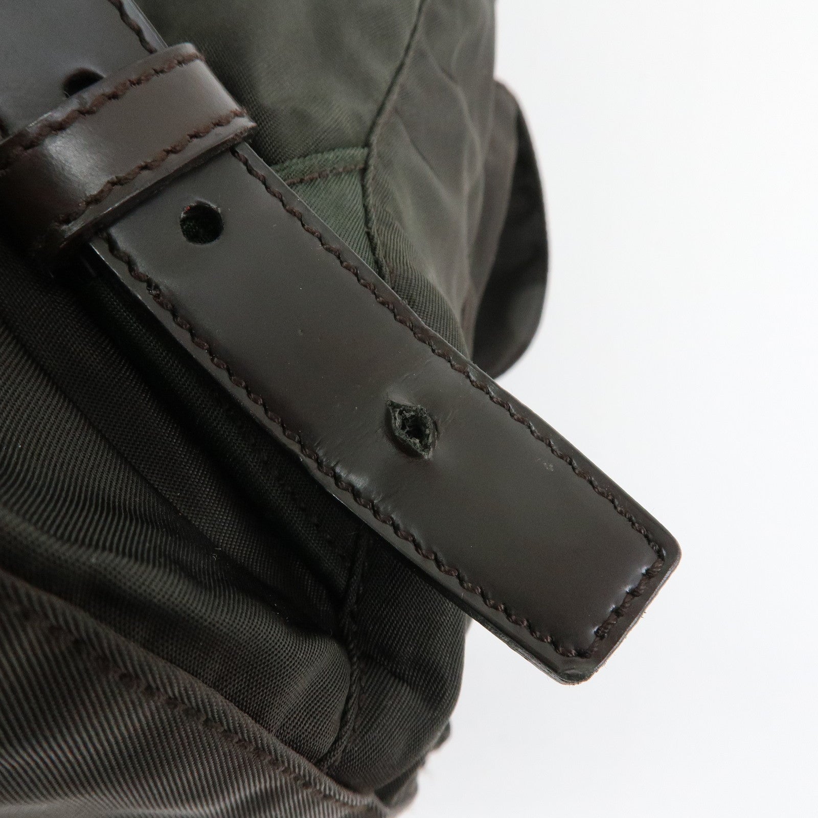 PRADA Triangle Logo Nylon Leather Backpack Rucksack Brown B2811