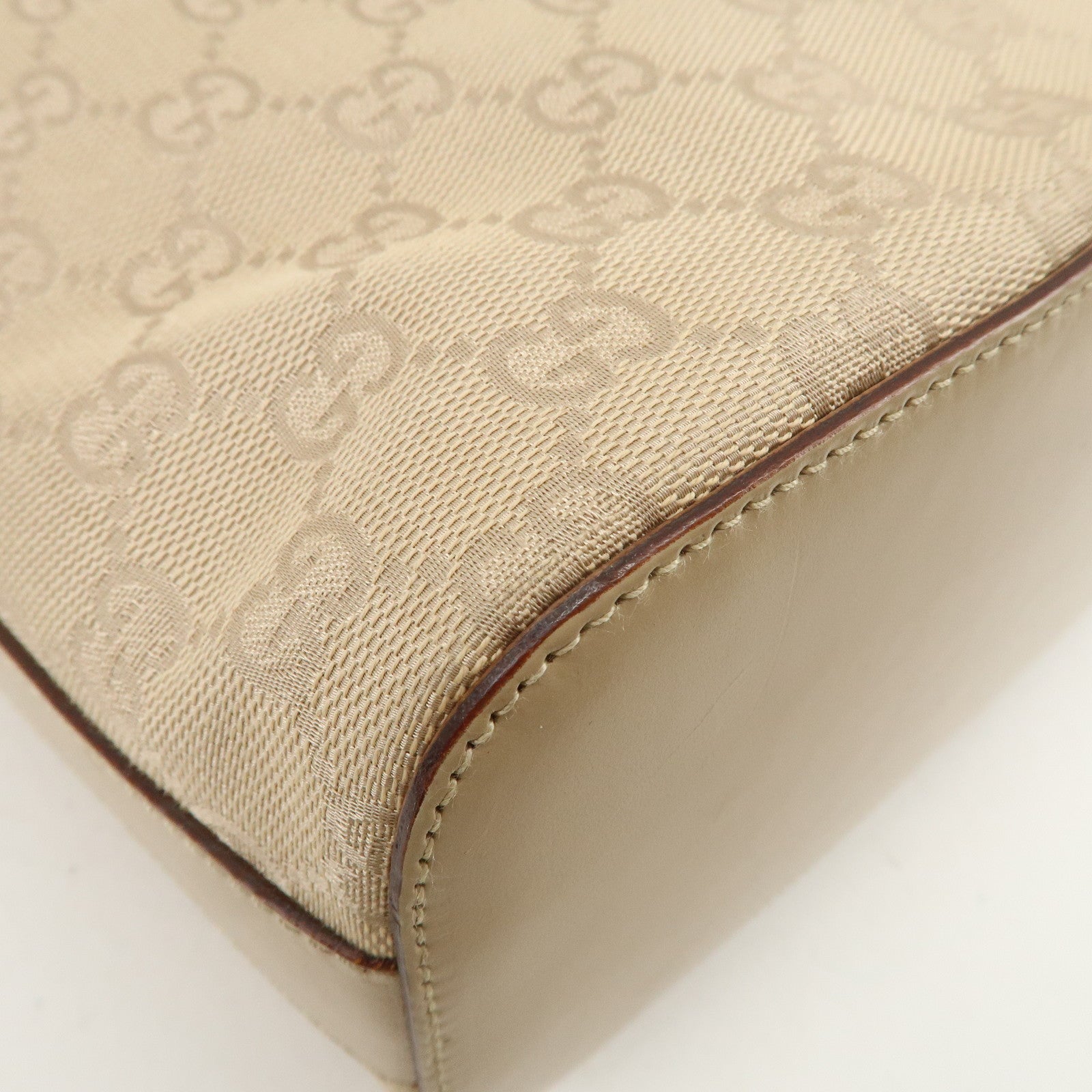 GUCCI GG Canvas Leather Shoulder Bag Hand Bag Beige Silver