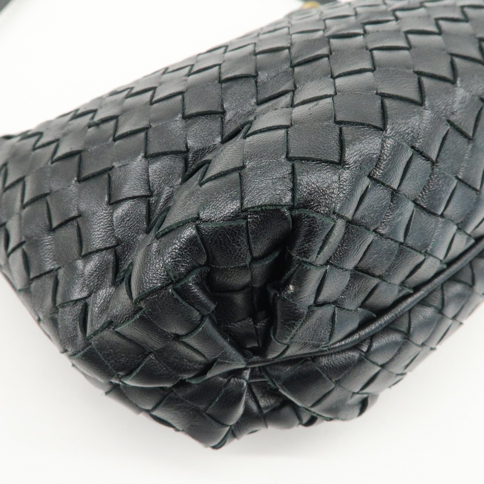 BOTTEGA VENETA Intrecciato Leather Shoulder Bag Black 217981 Used