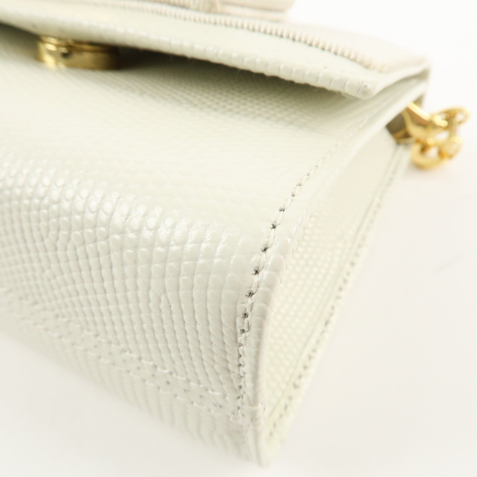 Ferragamo Vara Ribbon Leather Nylon Chain 2Way Shoulder Bag White Used