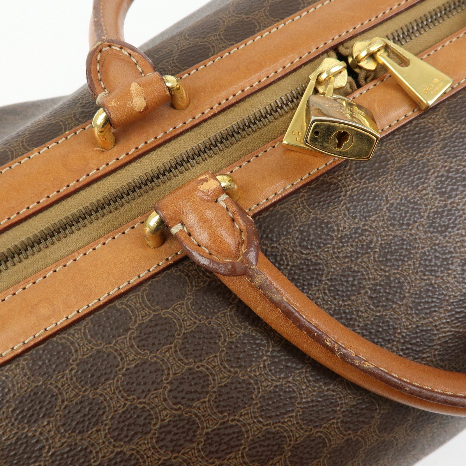 CELINE Macadam PVC Leather 2WAY Bag Boston Bag Shoulder Bag Brown