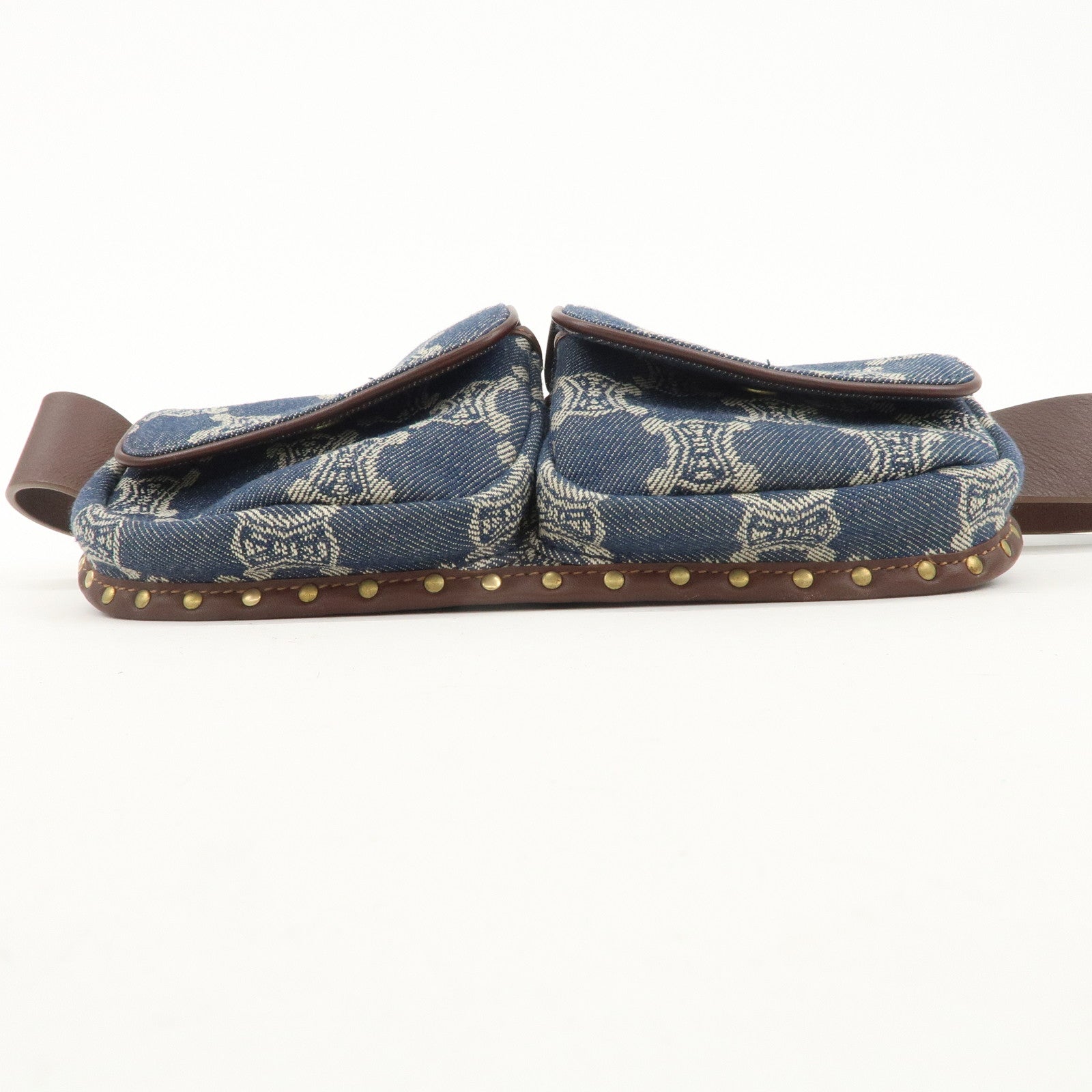 CELINE Macadam Waist Bag Denim Navy Dark Brown Gold HDW Used