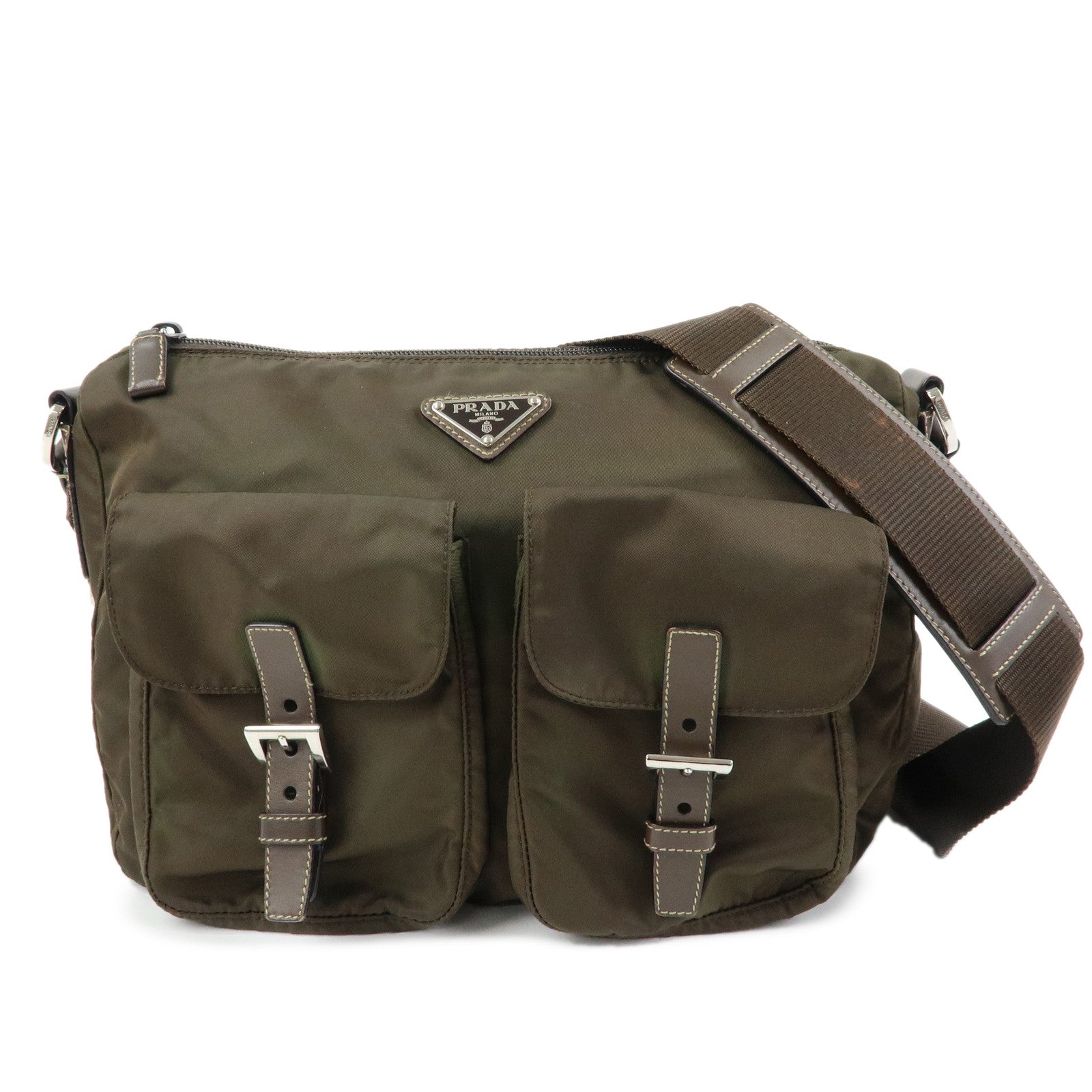 PRADA Tessuto Triangle Logo Shoulder Bag Crossbody Bag TST Khaki