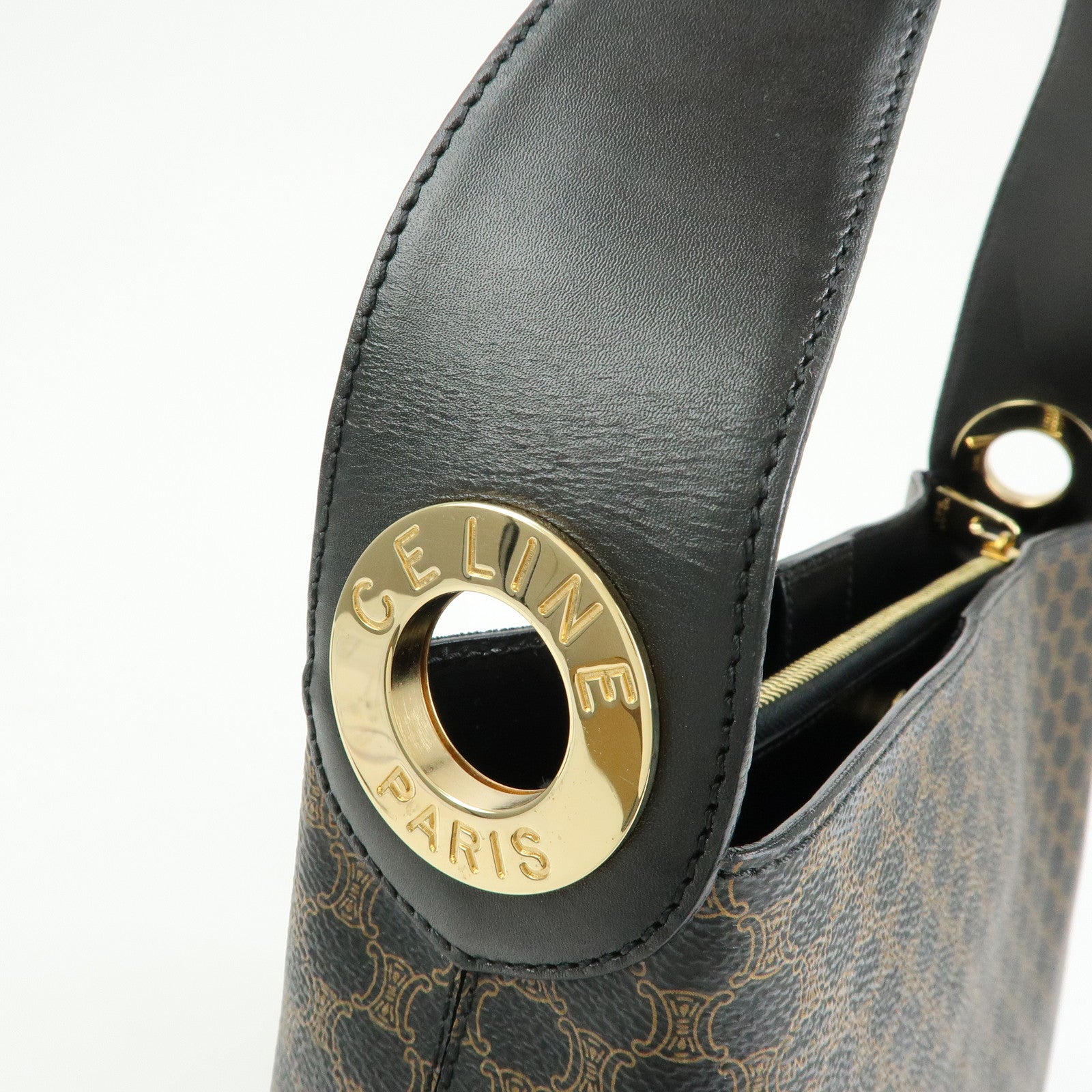 CELINE Macadam PVC Leather Shoulder Bag Black Brown