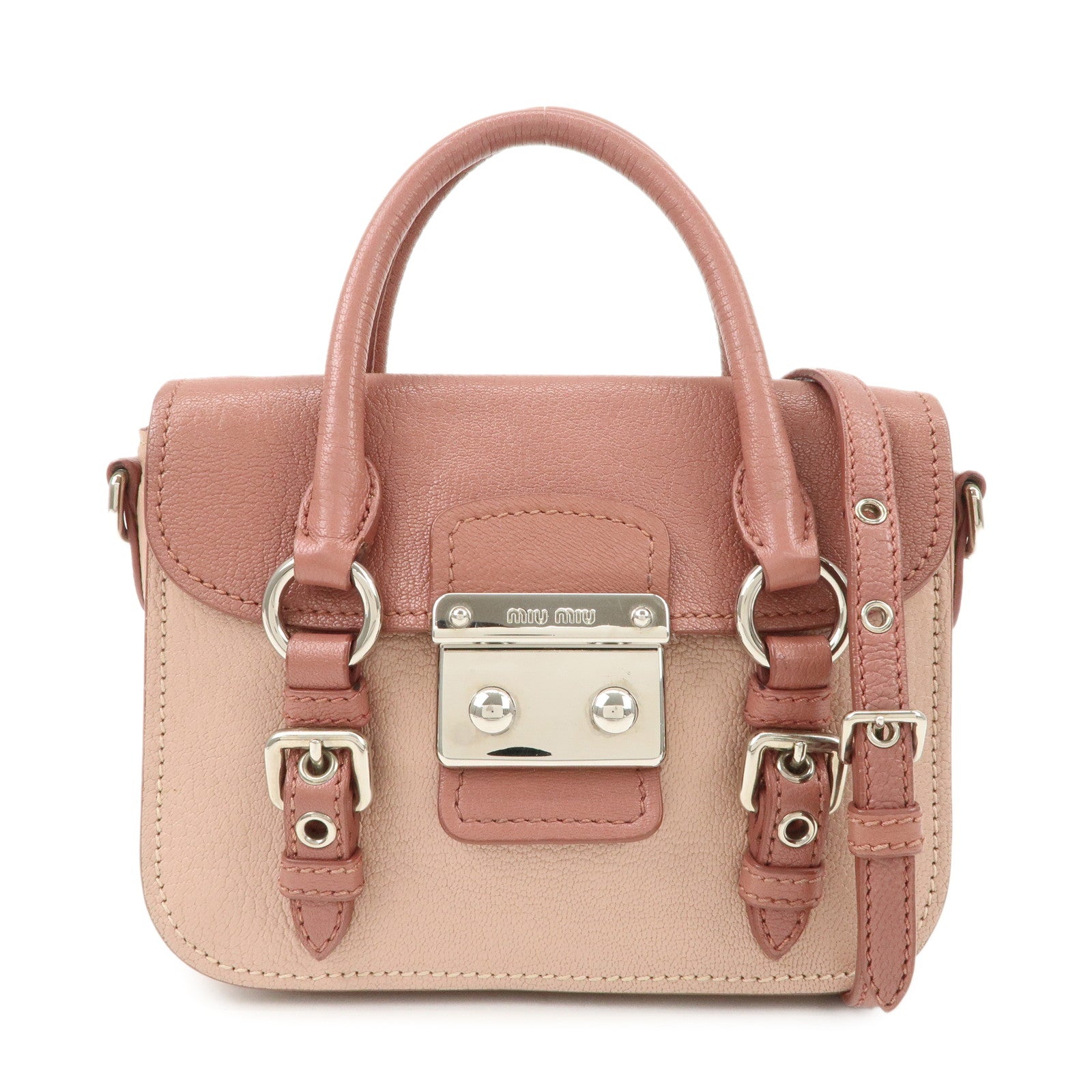 MIU MIU Madras Leather 2WAY Bag Hand Bag Shoulder Bag Pink RN1020