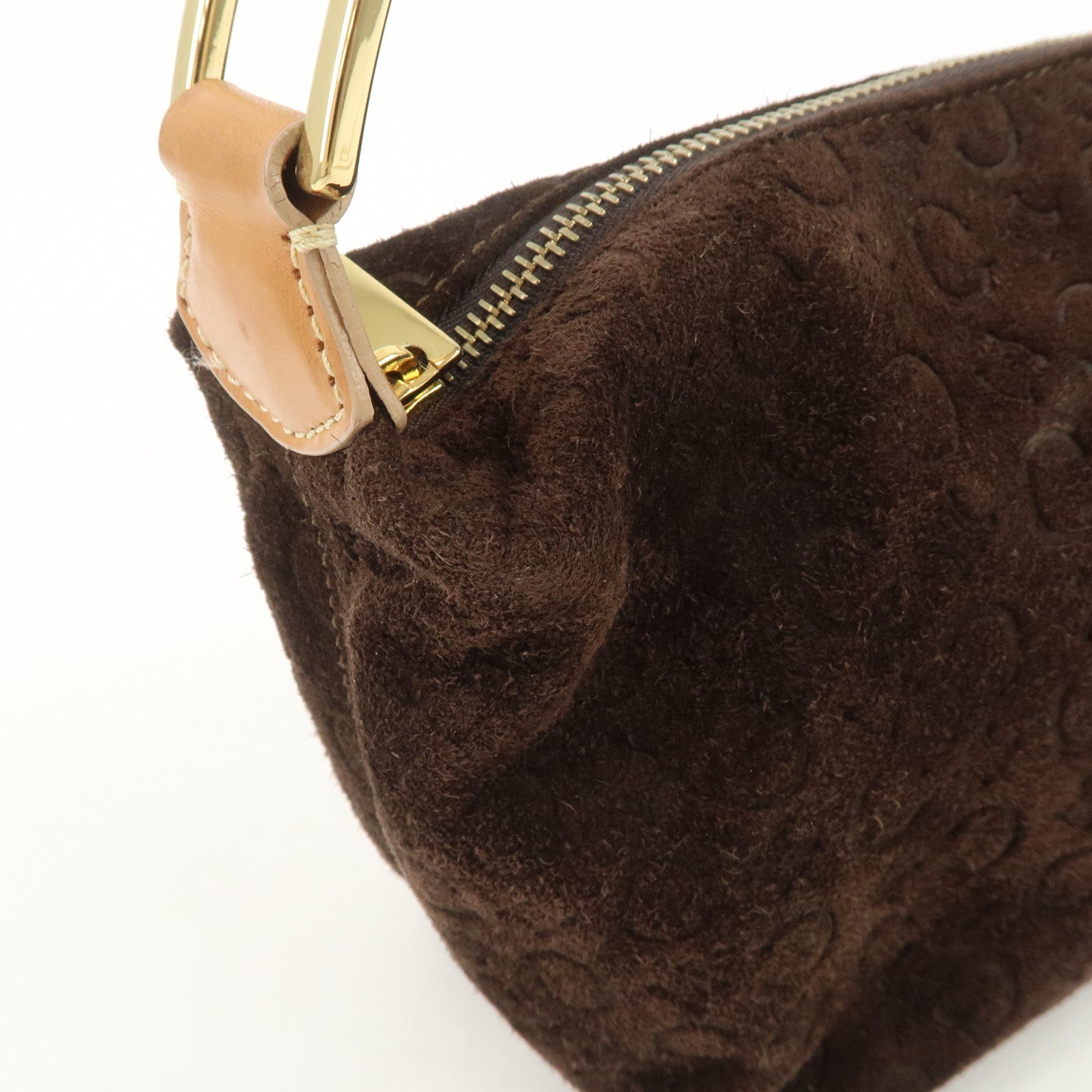 CELINE Macadam Leather Suede Shoulder Bag Hand Bag Brown