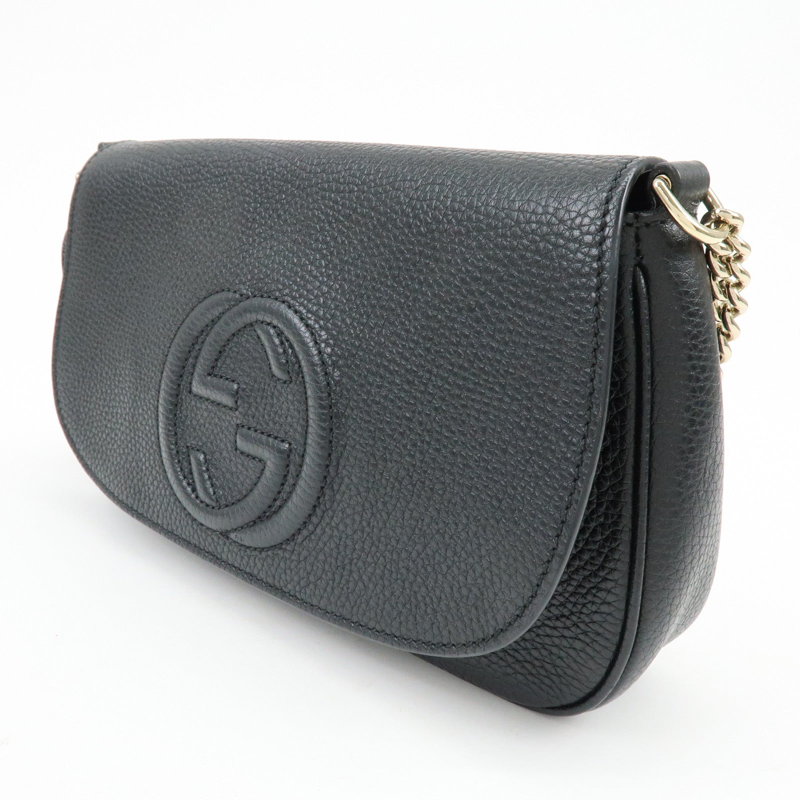 GUCCI SOHO Interlocking G Leather Chain Shoulder Bag Black 536224
