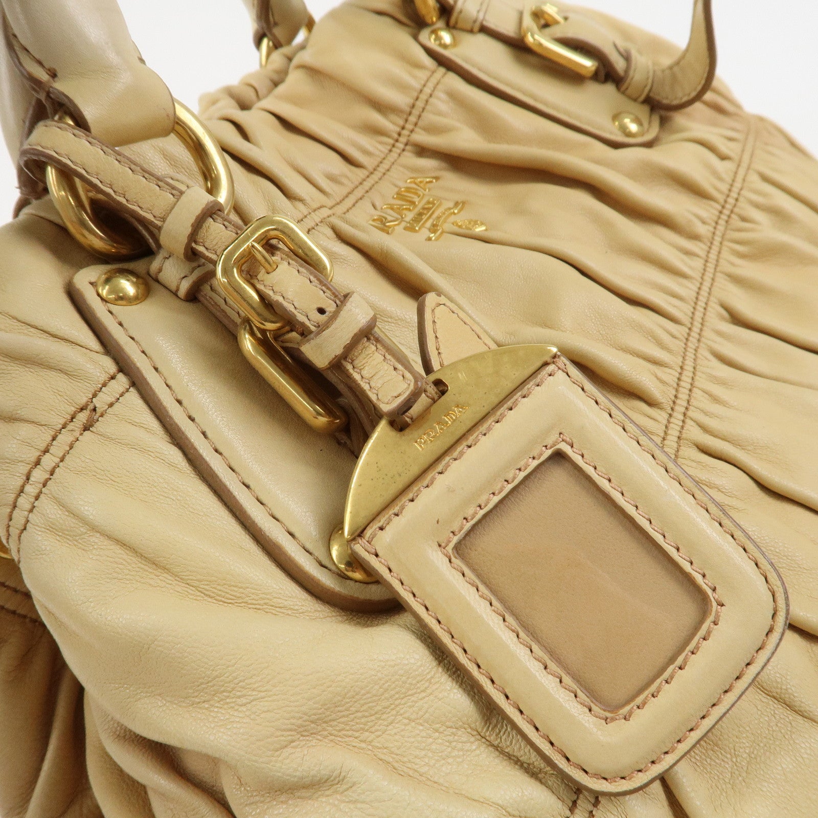 PRADA Nappa Gaufre Leather Gathered 2Way Bag Hand Bag Beige BN1336