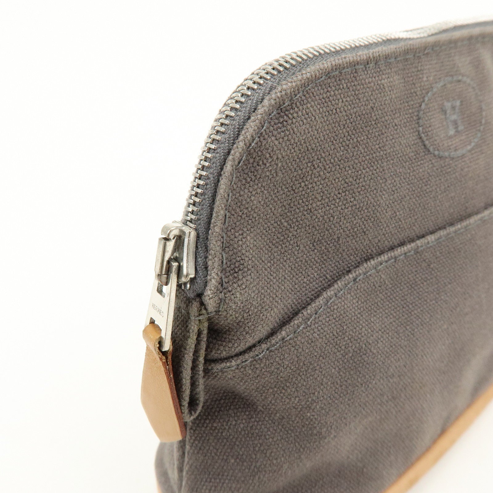 HERMES Bolide Mini Mini 16 Canvas Leather Pouch Gray Beige