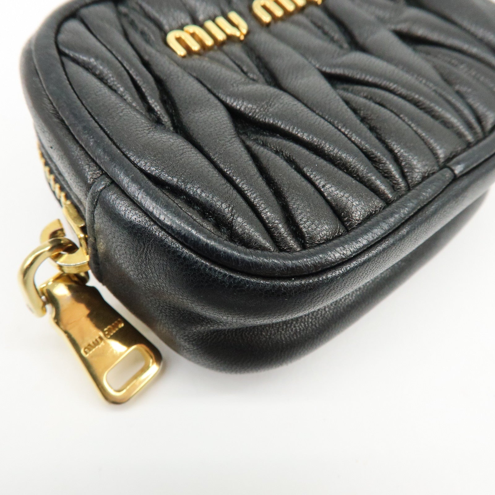 MIU MIU Nappa Leather Bag Charm Pouch Coin Case Black 5M1353