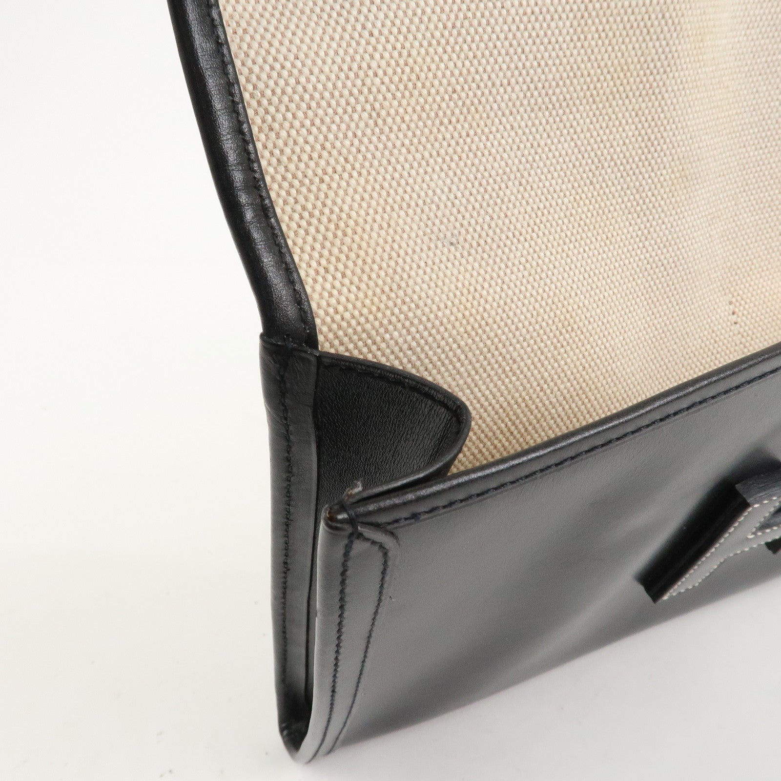 HERMES Box Calf Leather Jige PM Clutch Bag Black