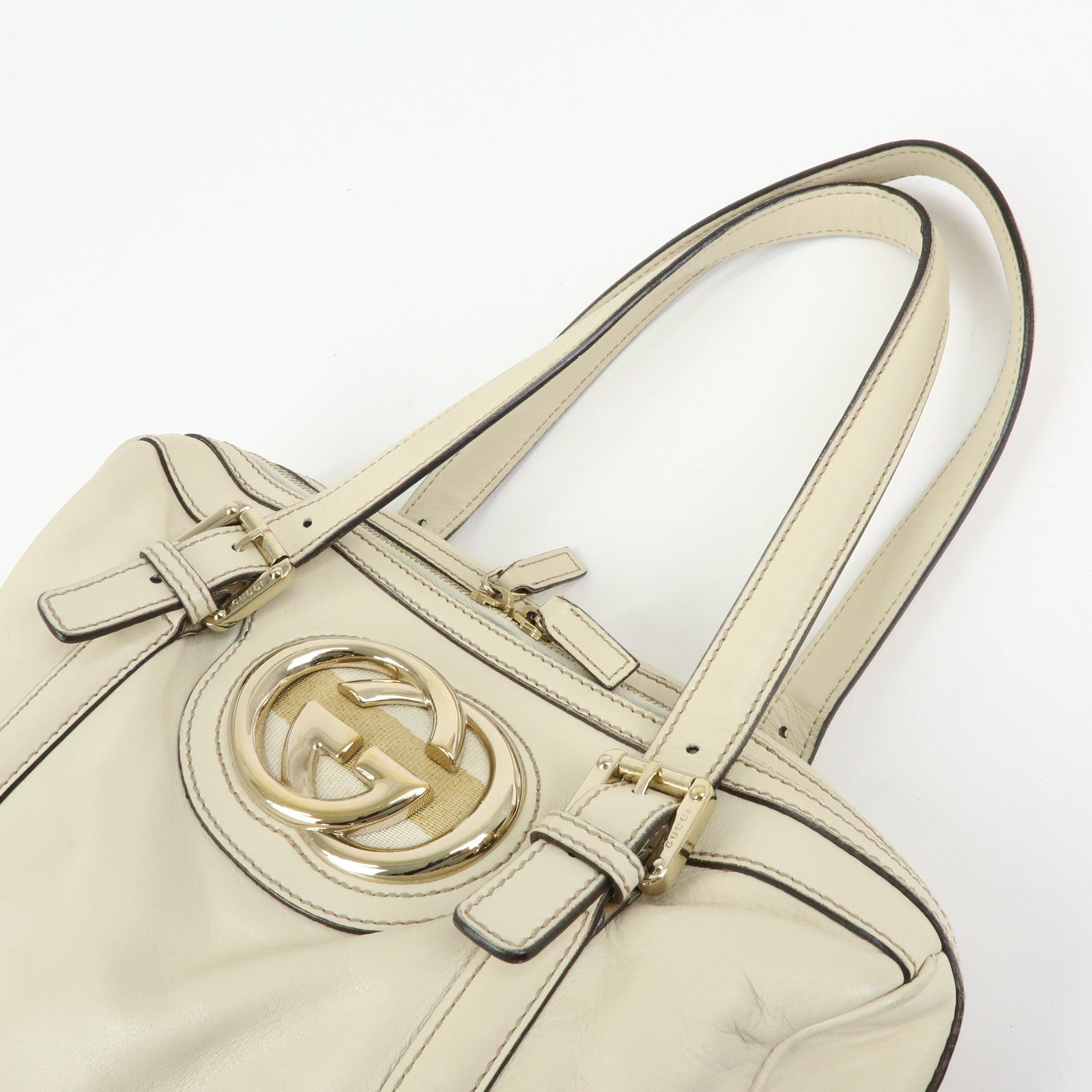 GUCCI Interlocking G Sherry Leather Boston Hand Bag Ivory 170009