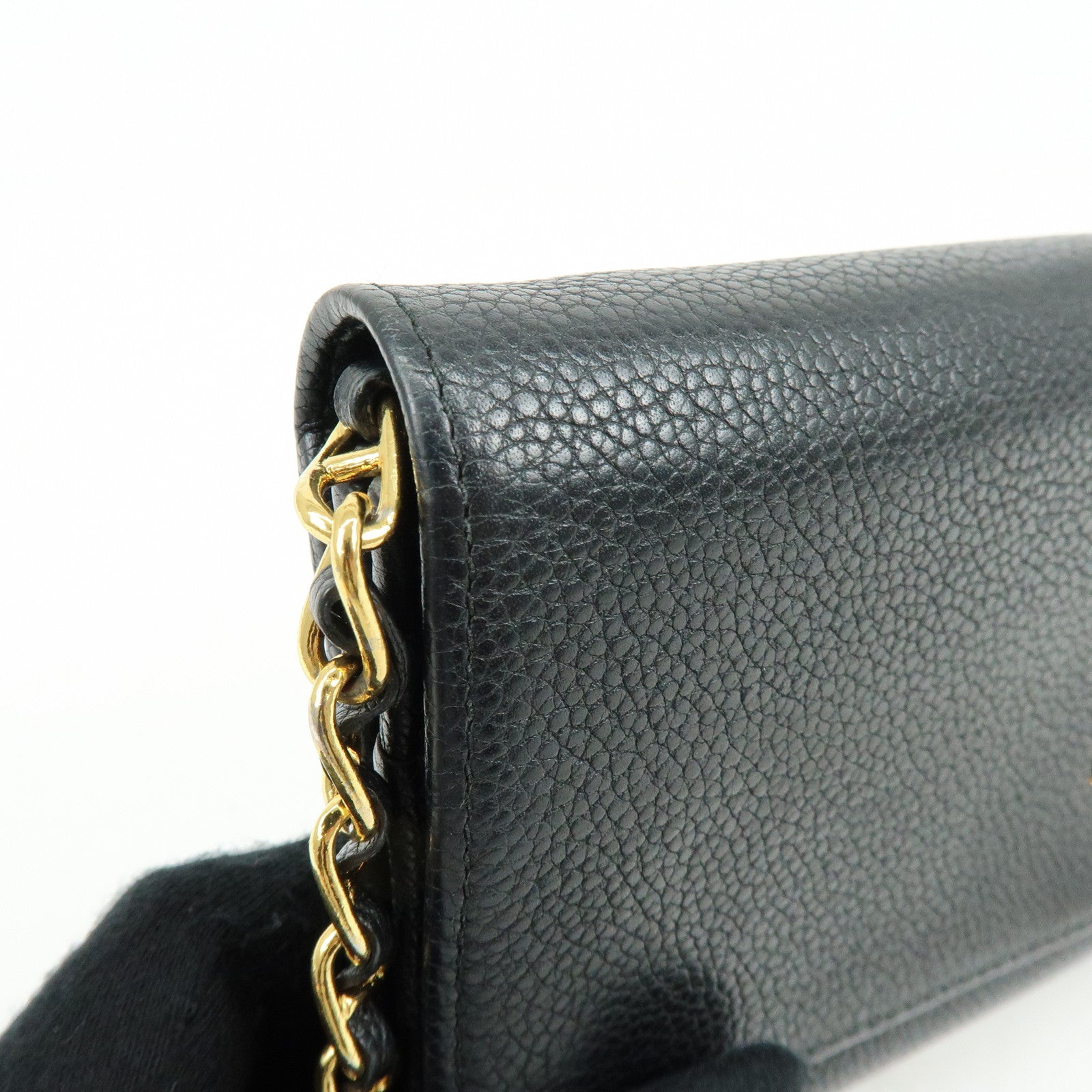 PRADA Saffiano Leather Chain Wallet Shoulder Bag Black 1M1290