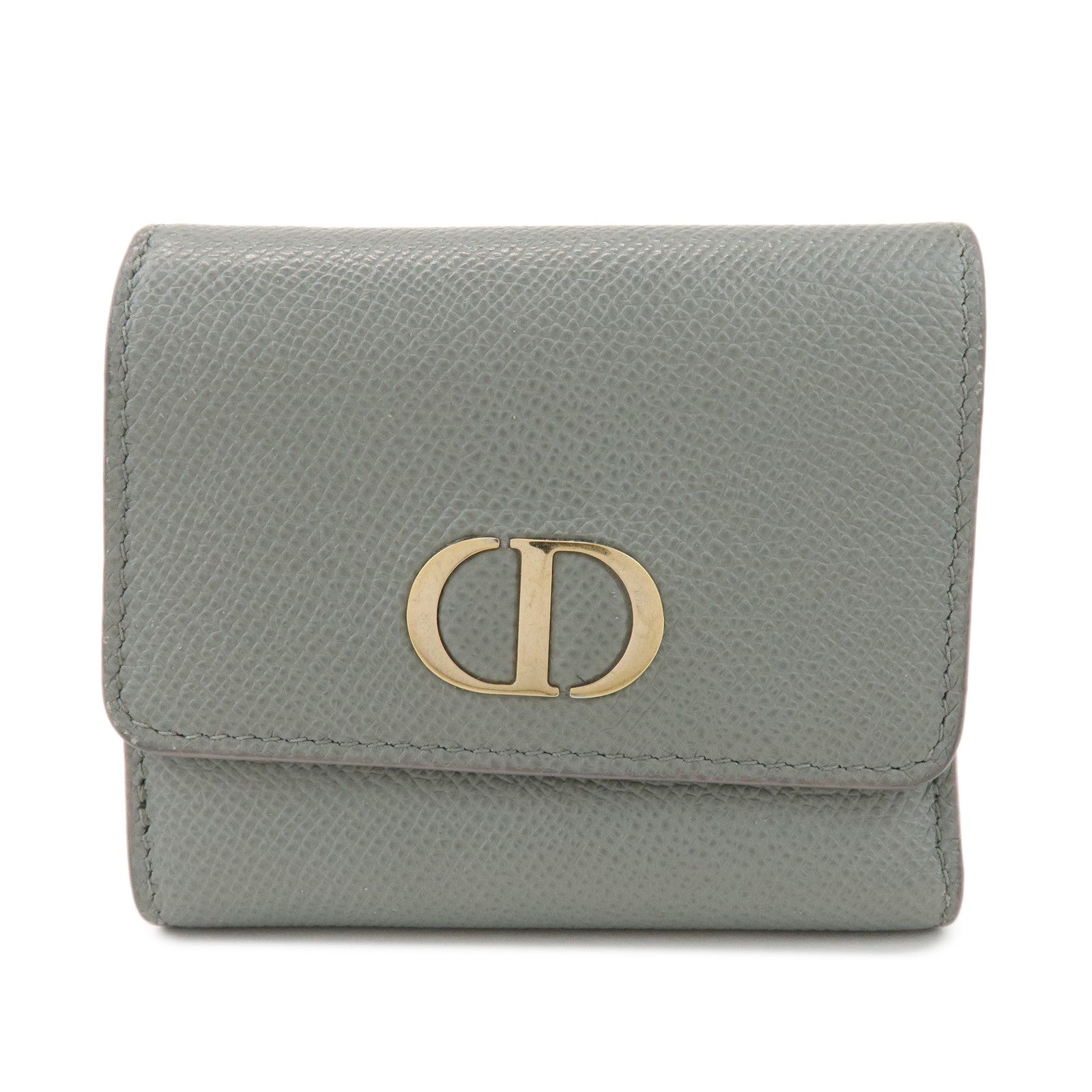 Christian Dior Montaigne Leather Compact Lotus Wallet Gray