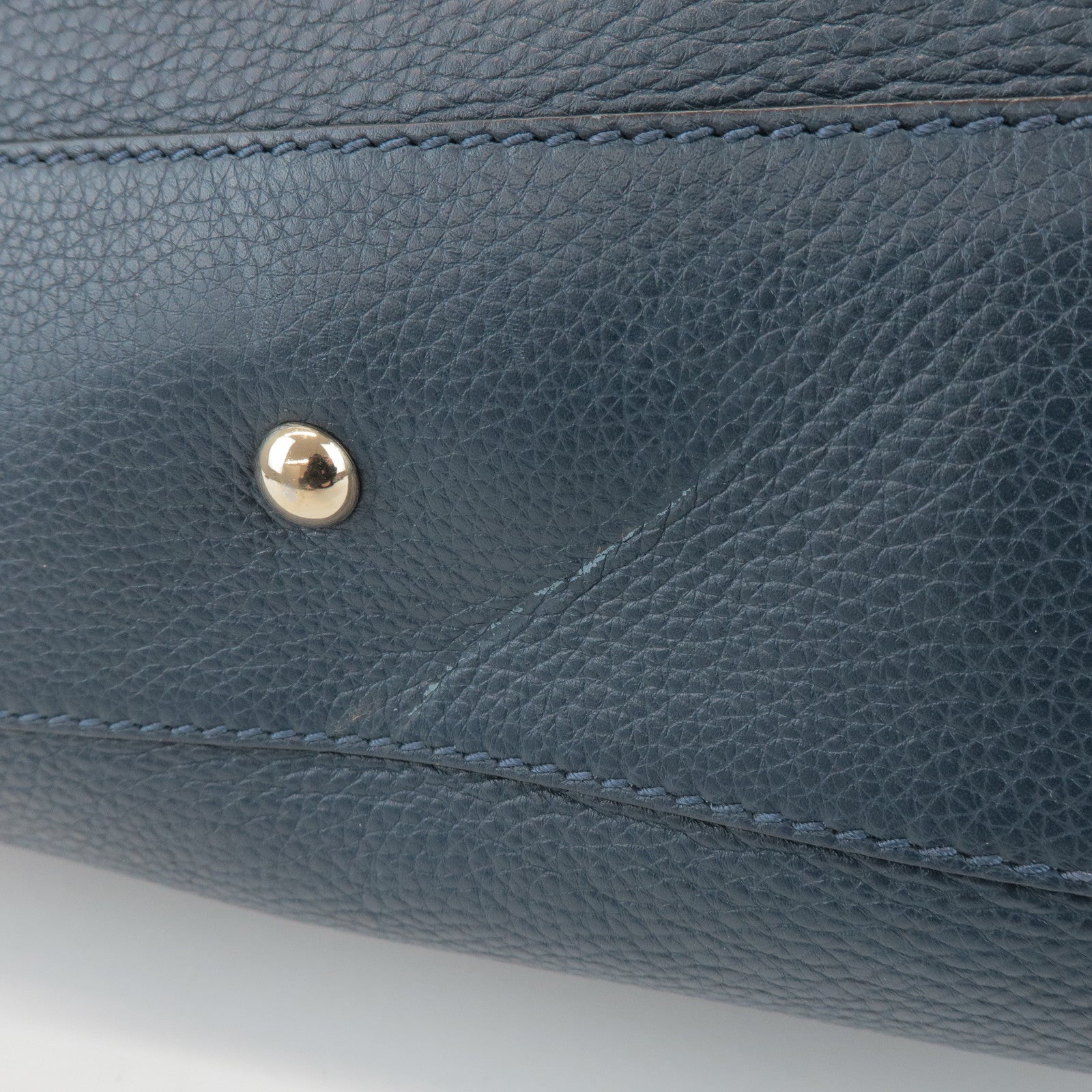 GUCCI Bamboo Calf Leather 2 Way Bag Tote Bag Navy 336032