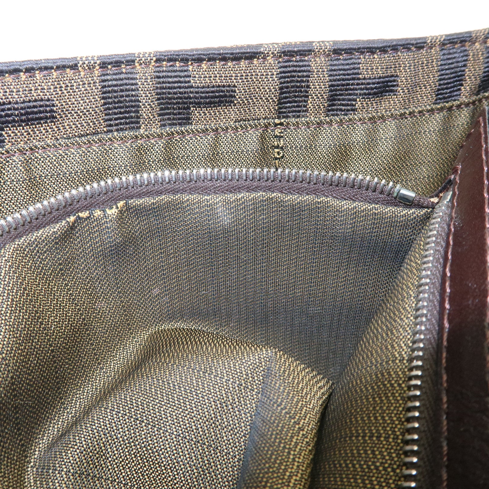 FENDI Mamma Baguette Zucca Canvas Leather Shoulder Bag Black Brown 26424