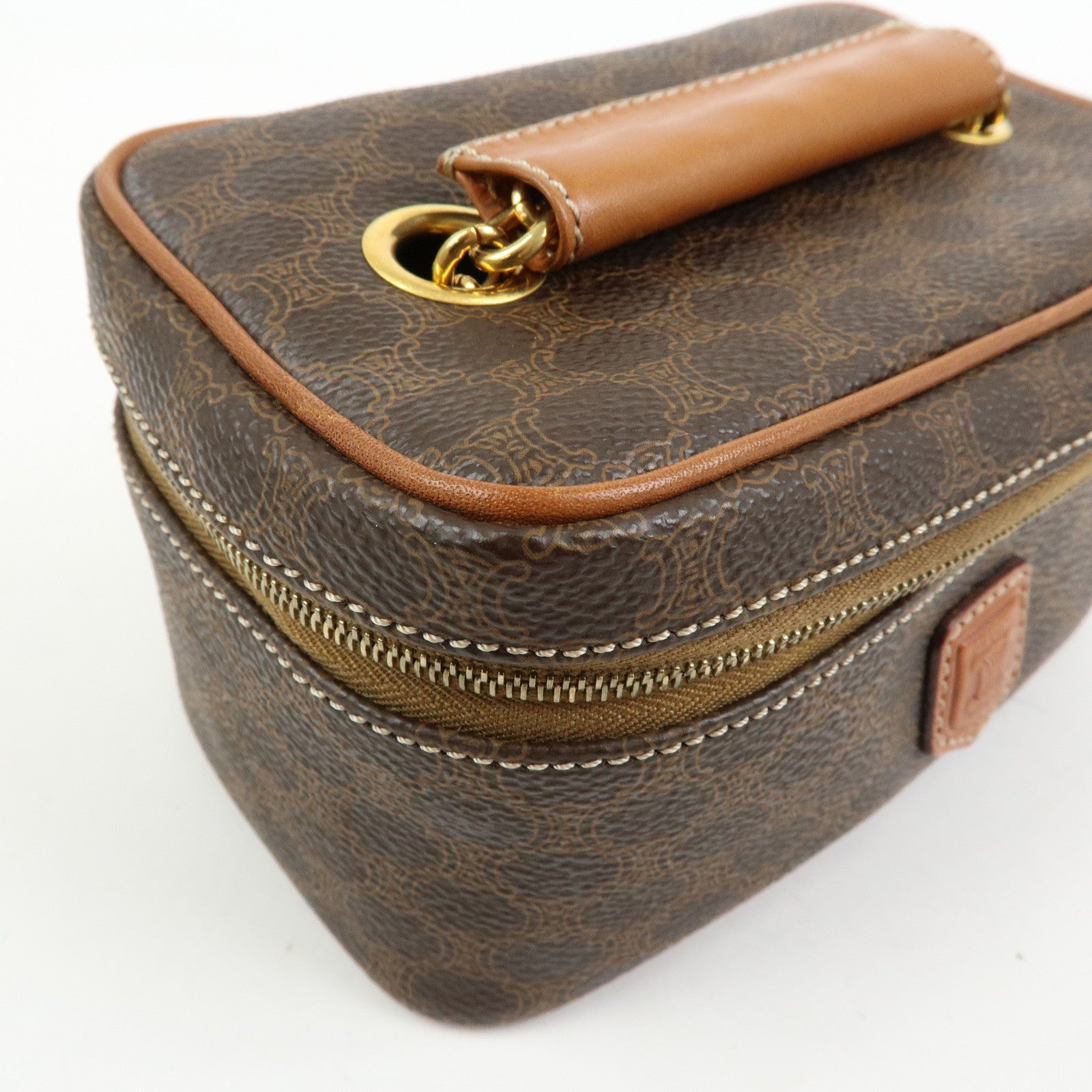 CELINE Macadam PVC Leather Chain Mini Hand Bag Vanity Bag Brown
