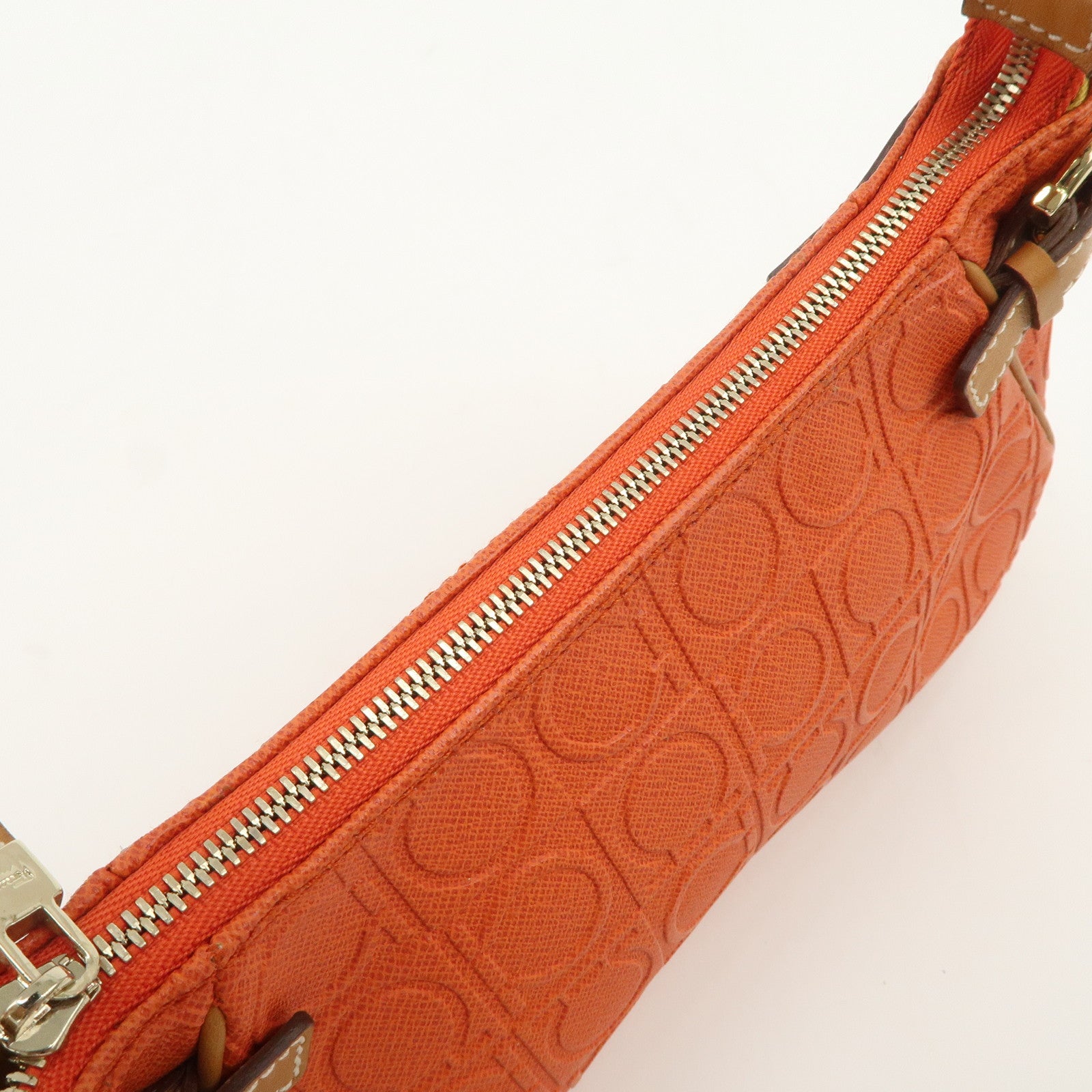 Ferragamo Gancini Leather Shoulder Bag Hand Bag Orange Beige