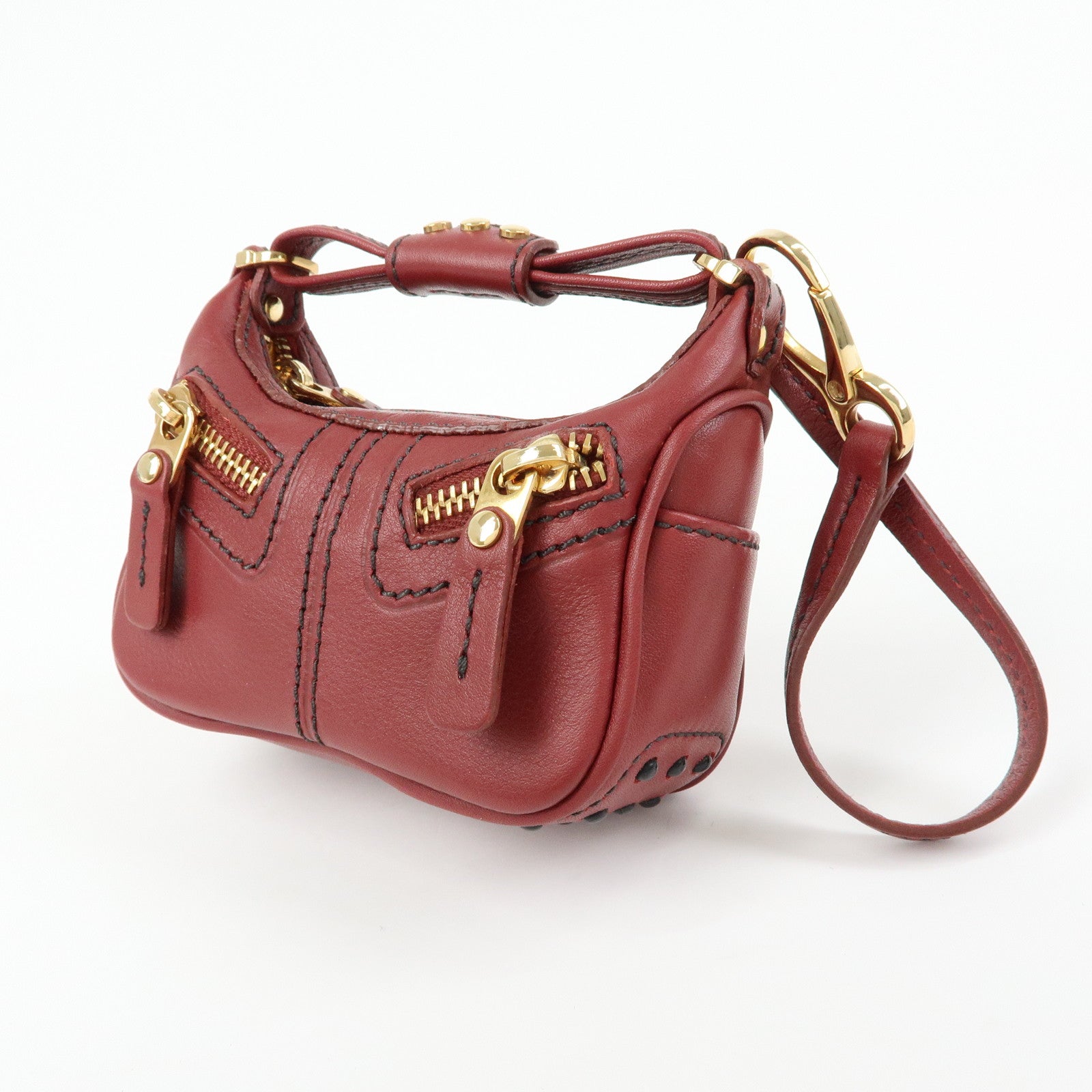 TOD’S Miky Leather Bag Charm Key Charm Key Holder Wine Red